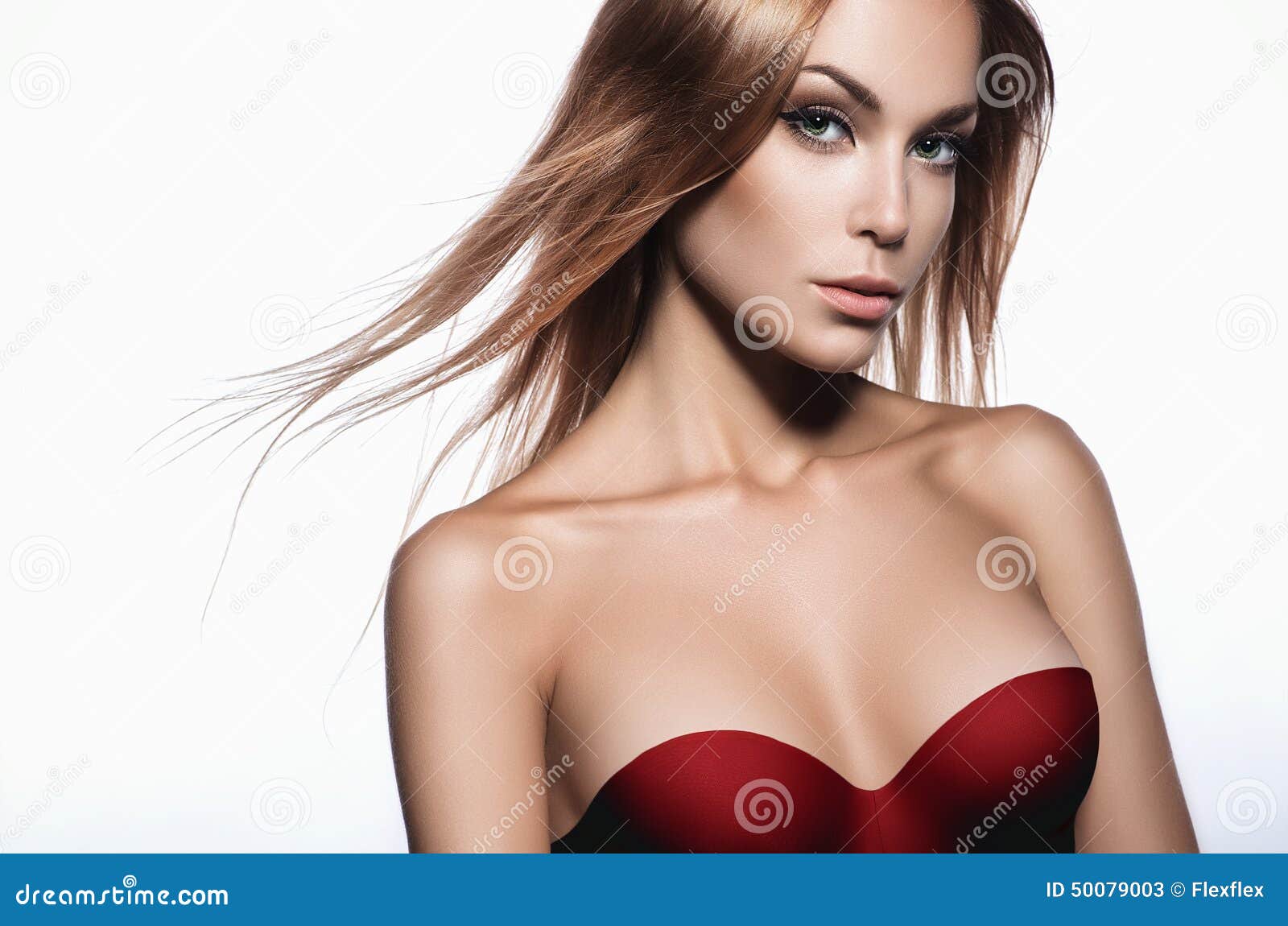 Attractive Woman Wearing Red Bra Stock Photo, Picture and Royalty