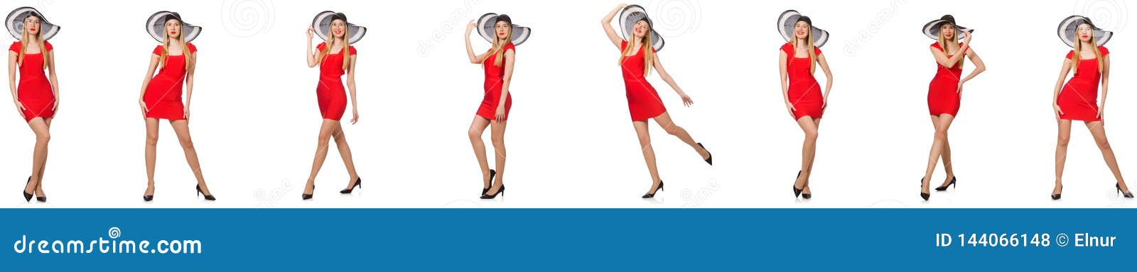 The Beautiful Woman in Red Dress Isolated on White Stock Photo - Image