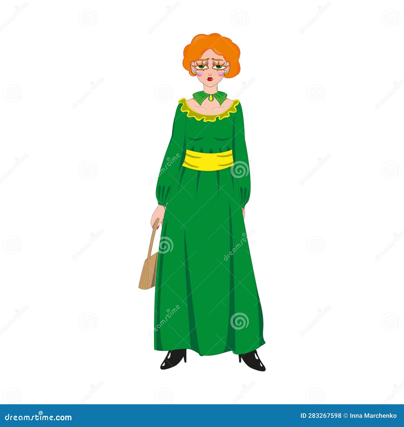 Beautiful Woman with Red Hair and Green Dress. Vector Illustration ...