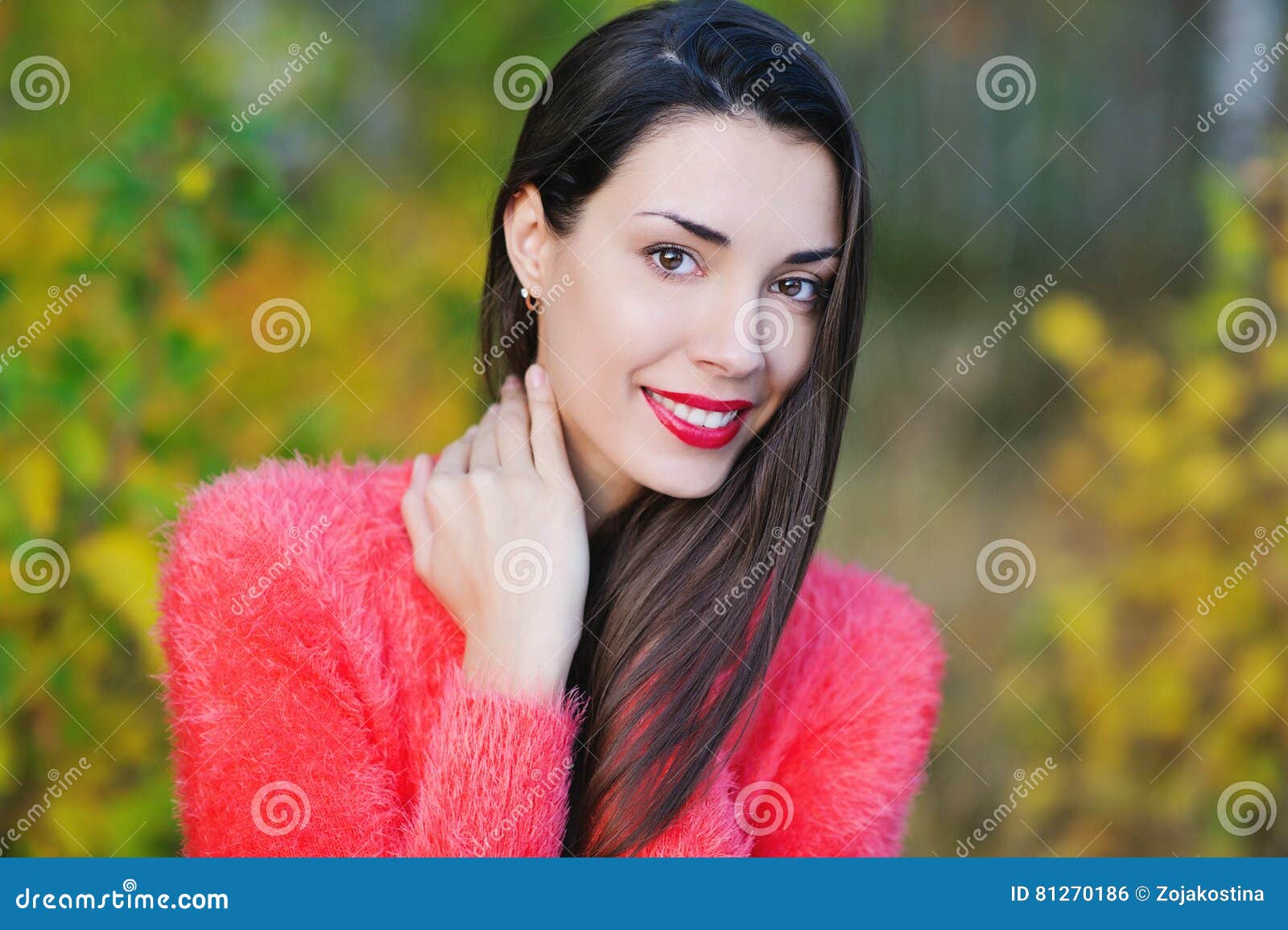 Beautiful Woman with Red Lips Stock Photo - Image of autumn, color ...