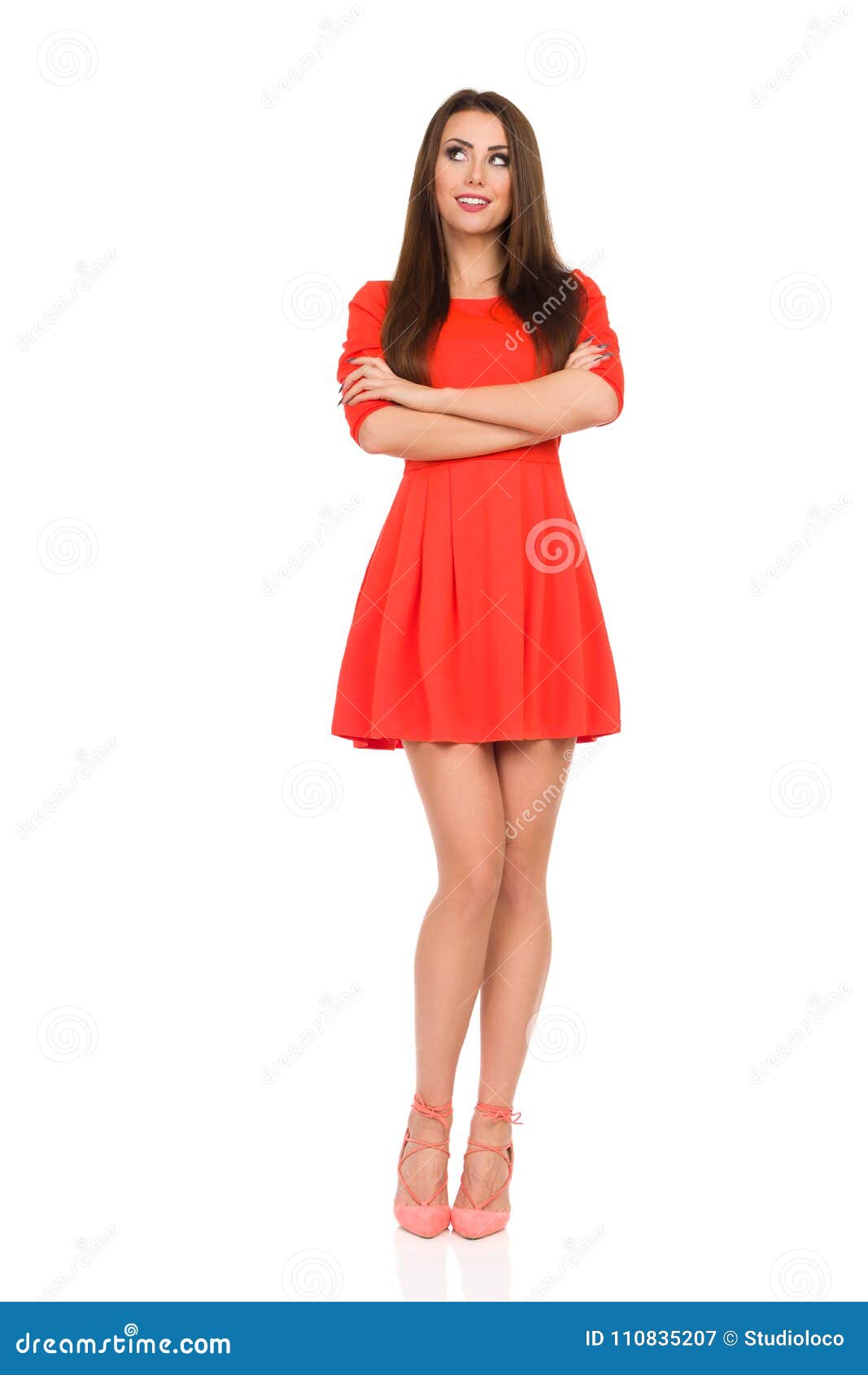 Beautiful Woman in Red Mini Dress and ...