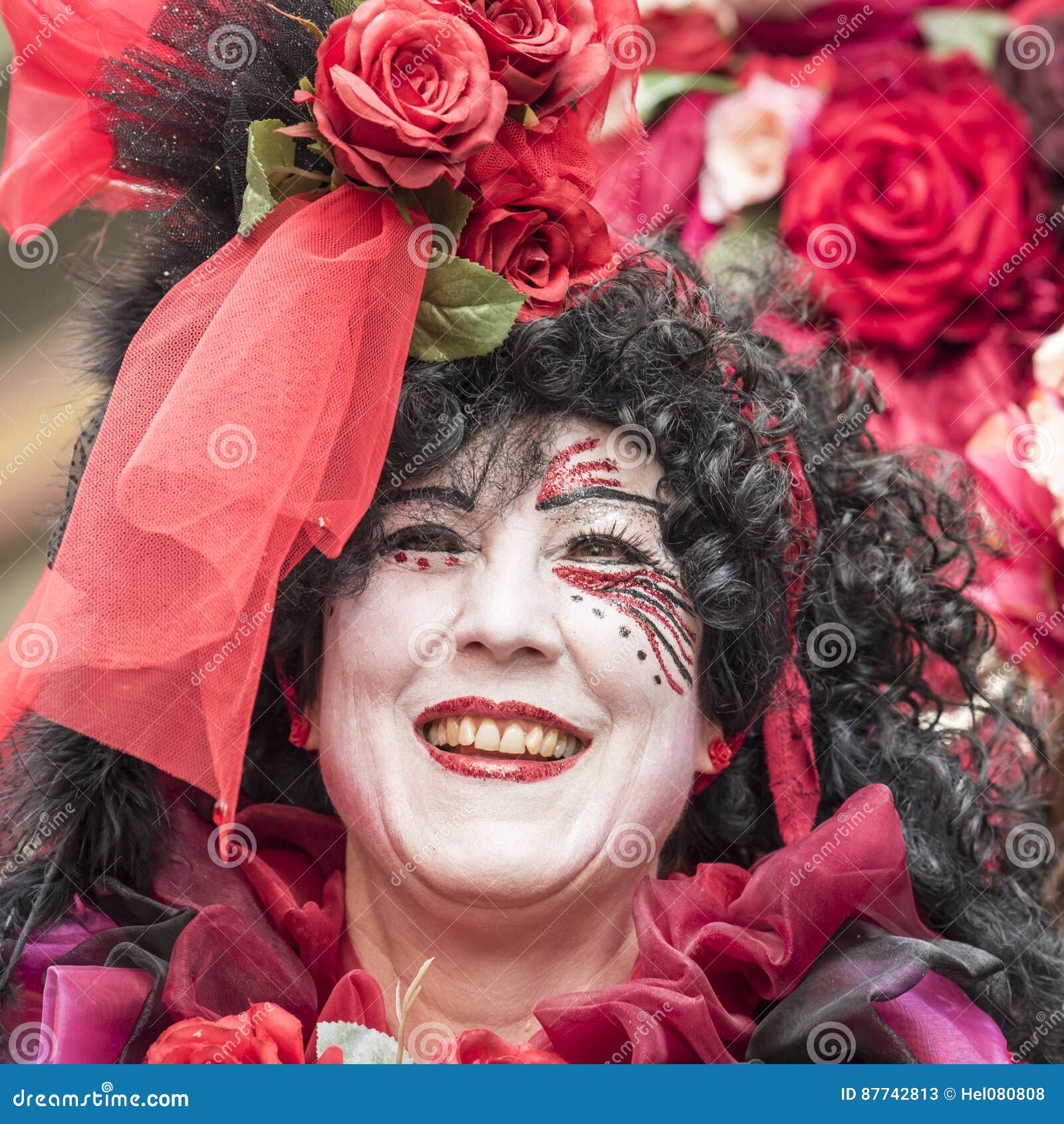 Beautiful Woman in Red Roses, Carnival Zurich Editorial Stock Photo ...