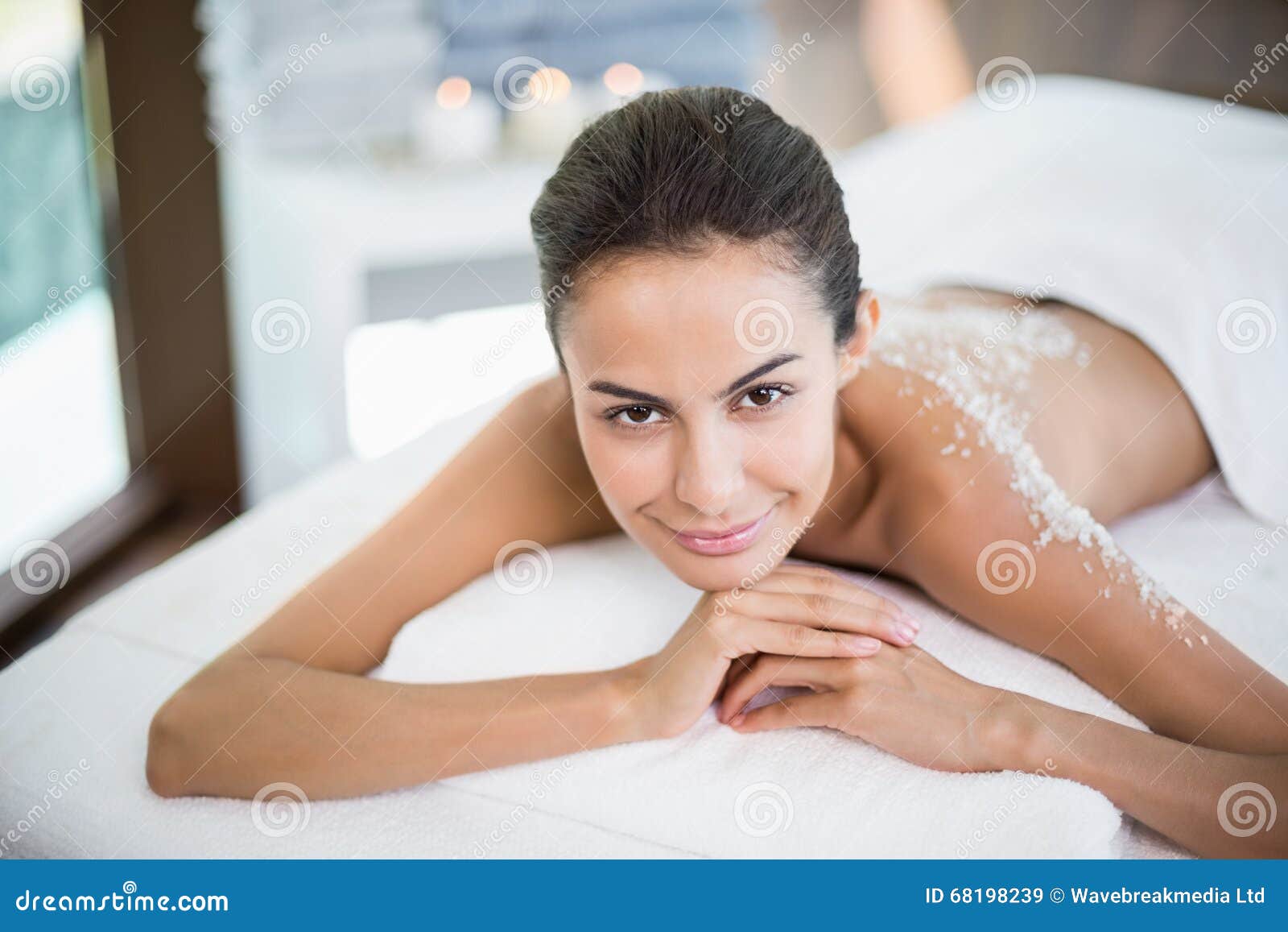 Beautiful Woman Relaxing On Massage Table At Spa Stock Image Image Of