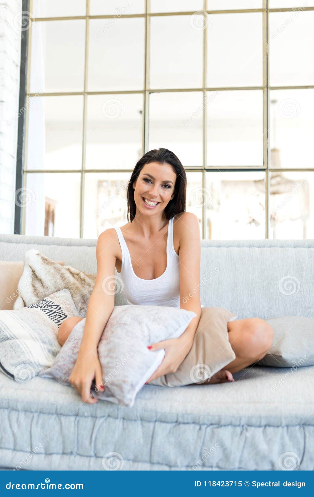 Beautiful Woman Relaxing At Home On The Sofa Stock Image Image Of Nightwear Female 118423715