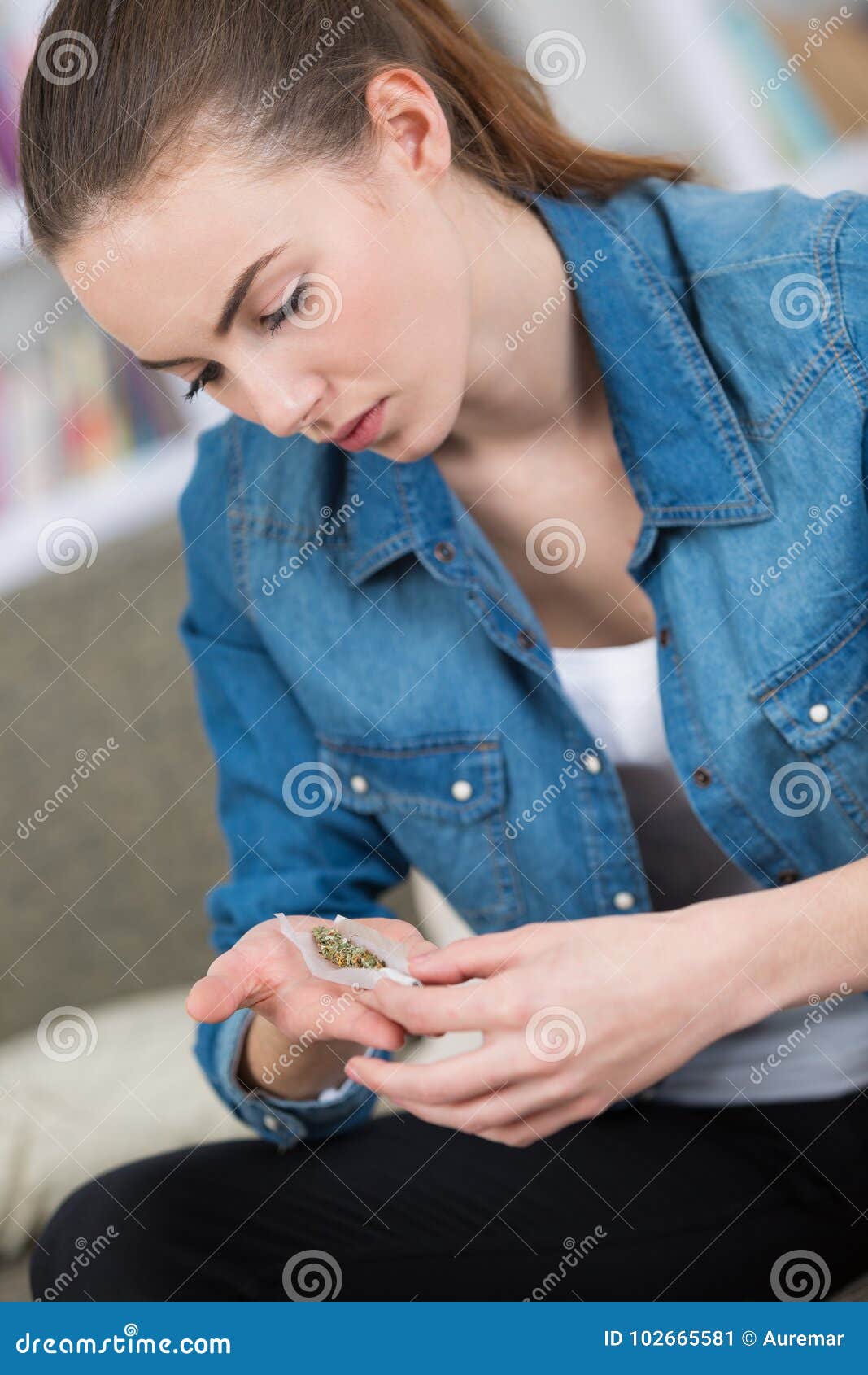 Beautiful Woman Rolling Joint Stock Image Image of woman, girl 102665581