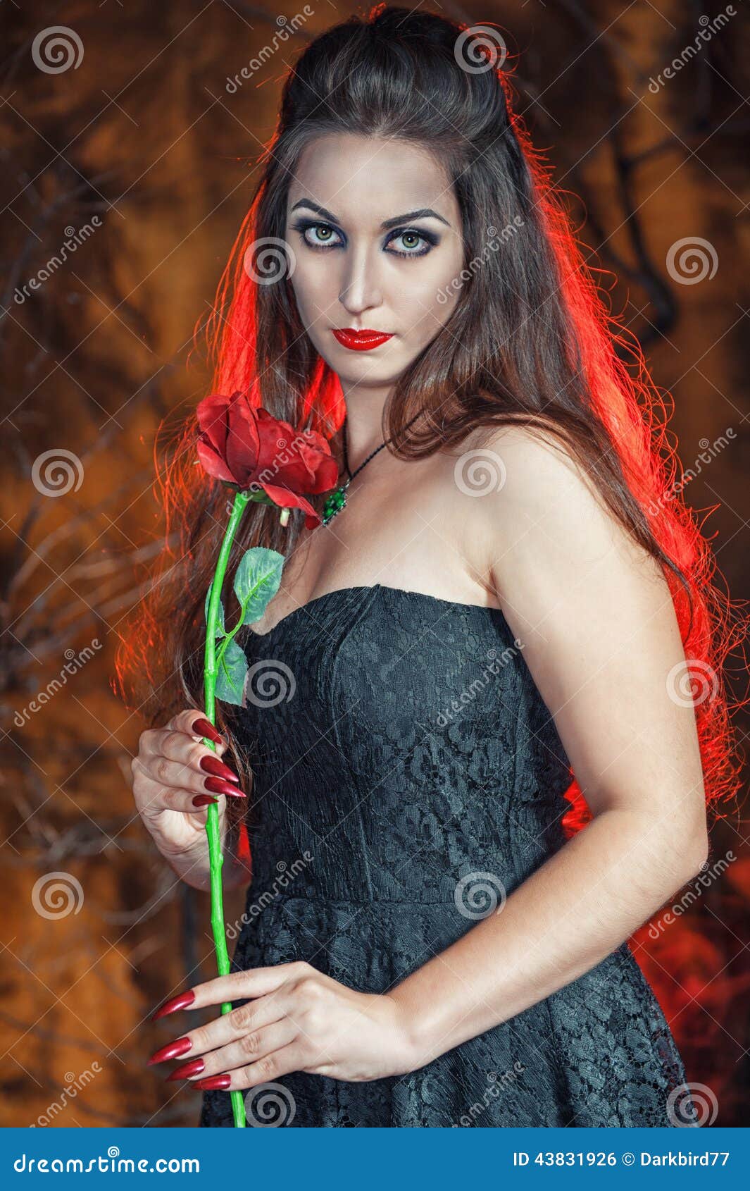 Beautiful Woman with Rose in Halloween Style Stock Photo - Image of ...