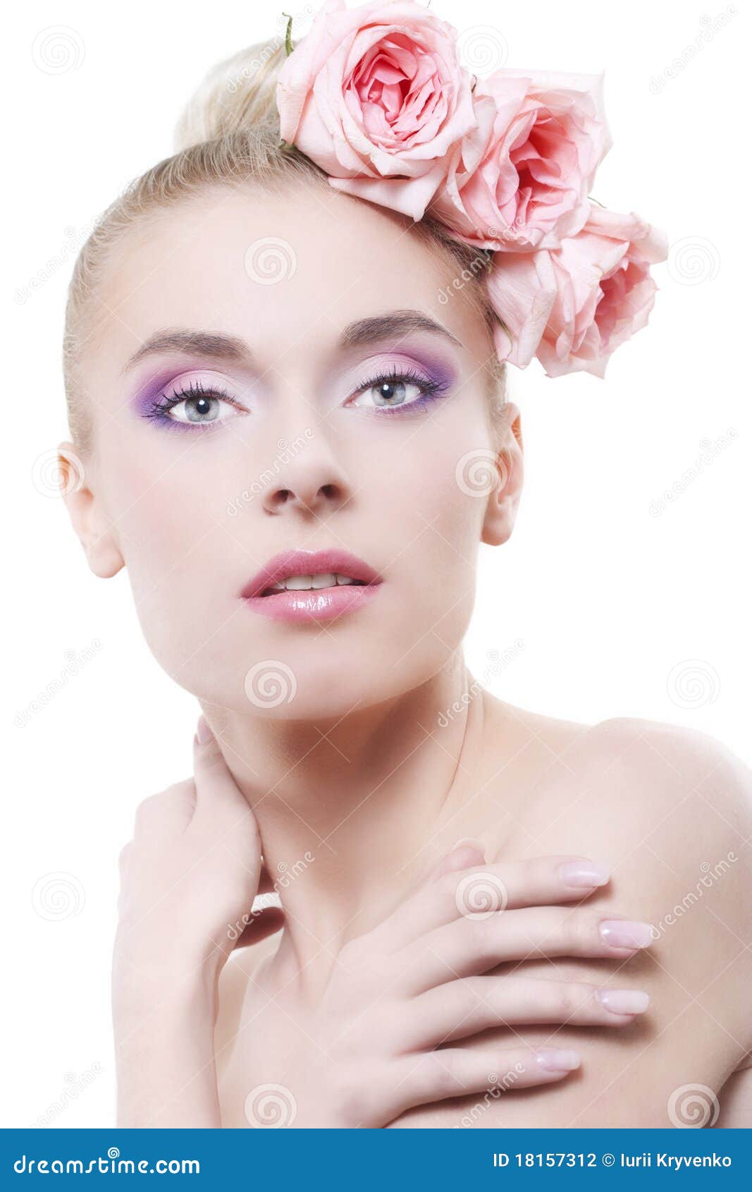 Beautiful Woman with Roses in Hair Stock Photo - Image of beauty ...