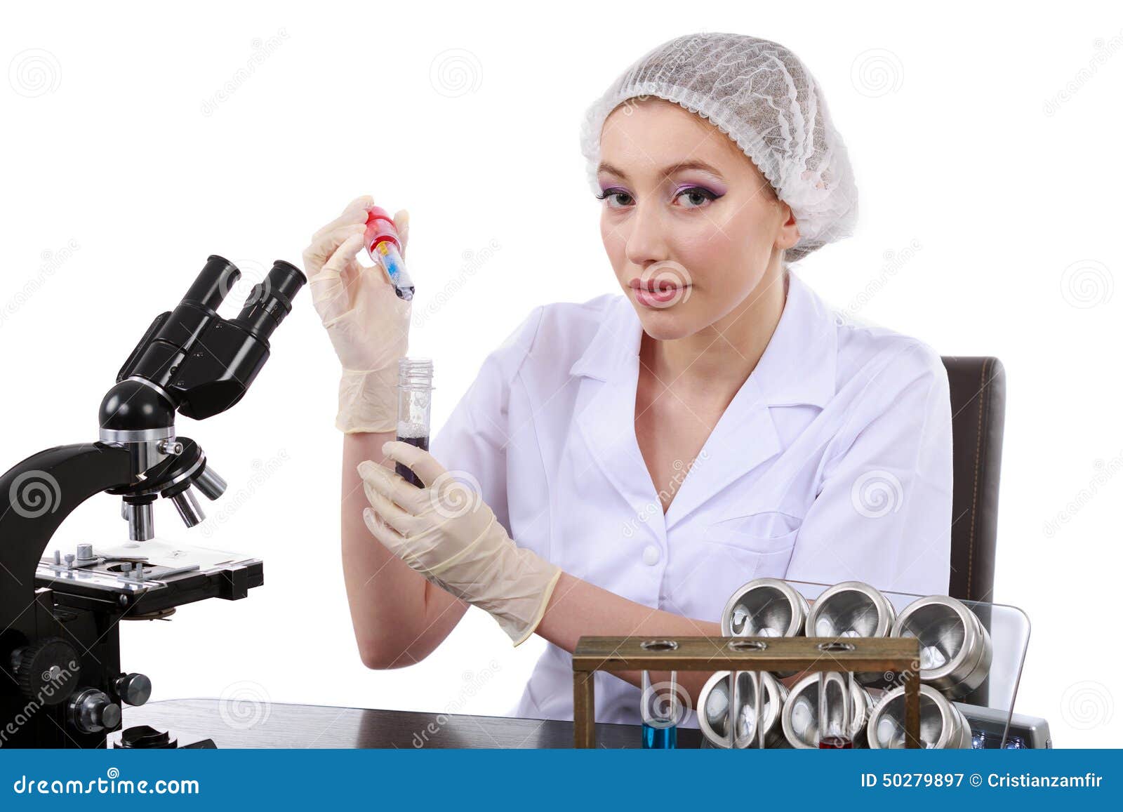 Beautiful Woman Scientist in the Lab Perform Various Operations Stock