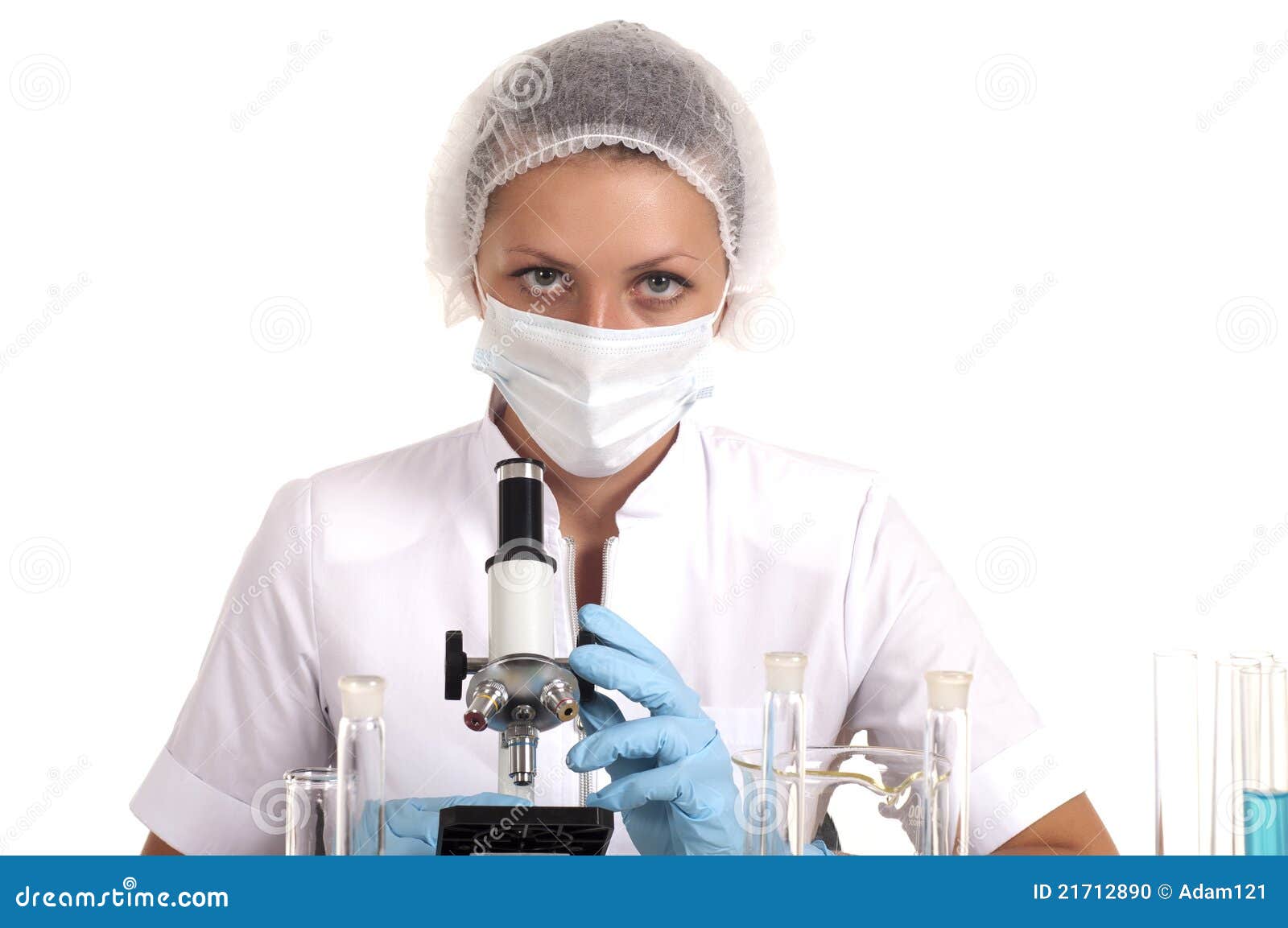 Beautiful Woman Scientist Works in the Laboratory Stock Photo Image