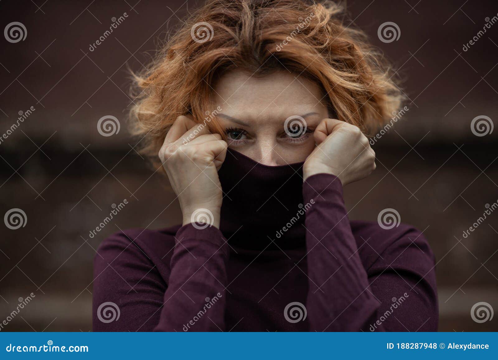 Beautiful Woman with Short Hair Wearing Black Turtleneck Stock Photo