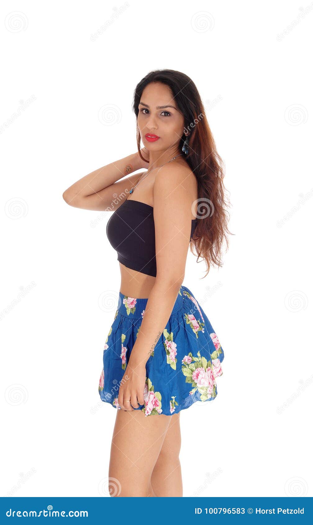 Beautiful Woman in Short Skirt Standing ...