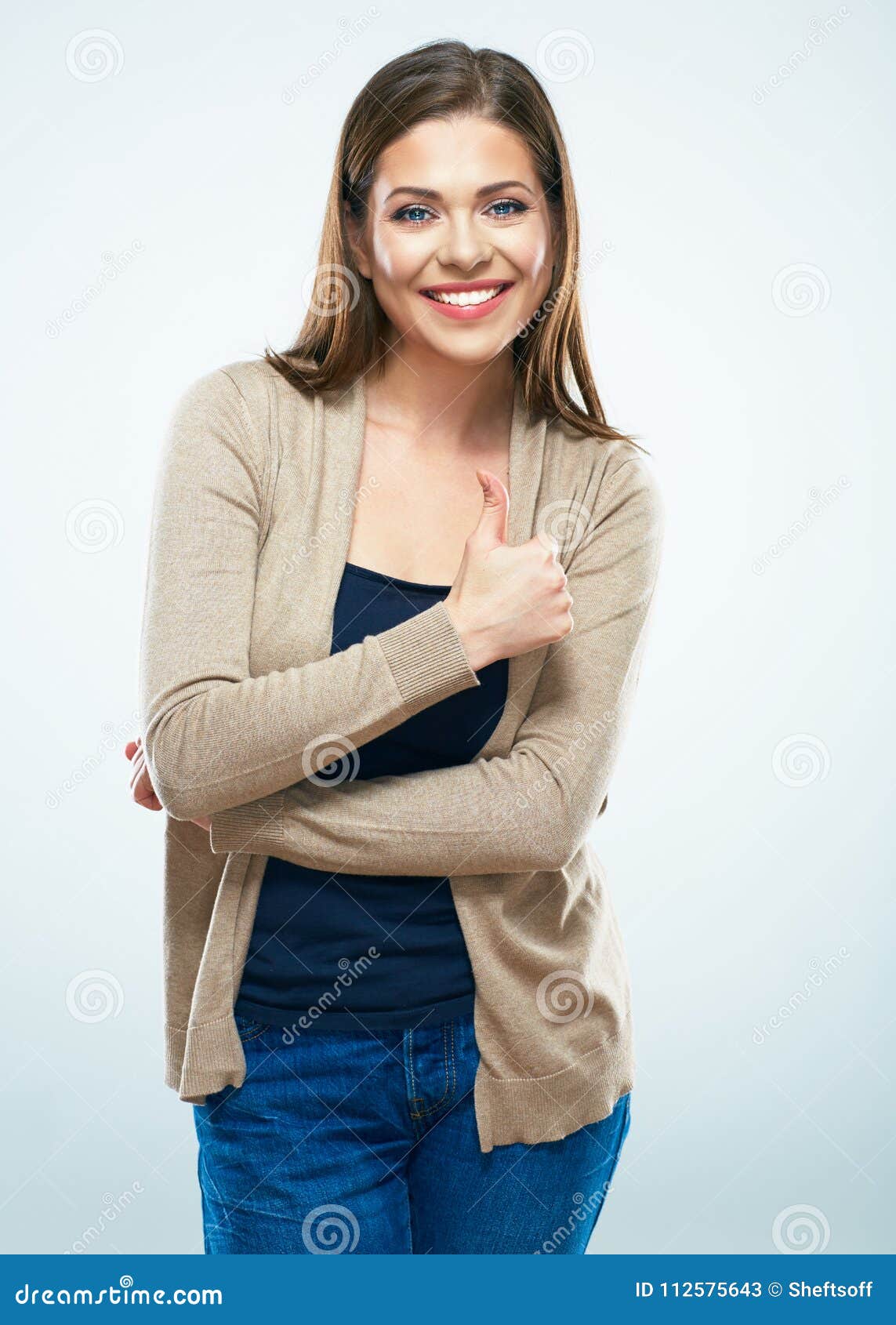 Beautiful Woman Show Thumb Up. Isolated Portrait Stock Image - Image of ...