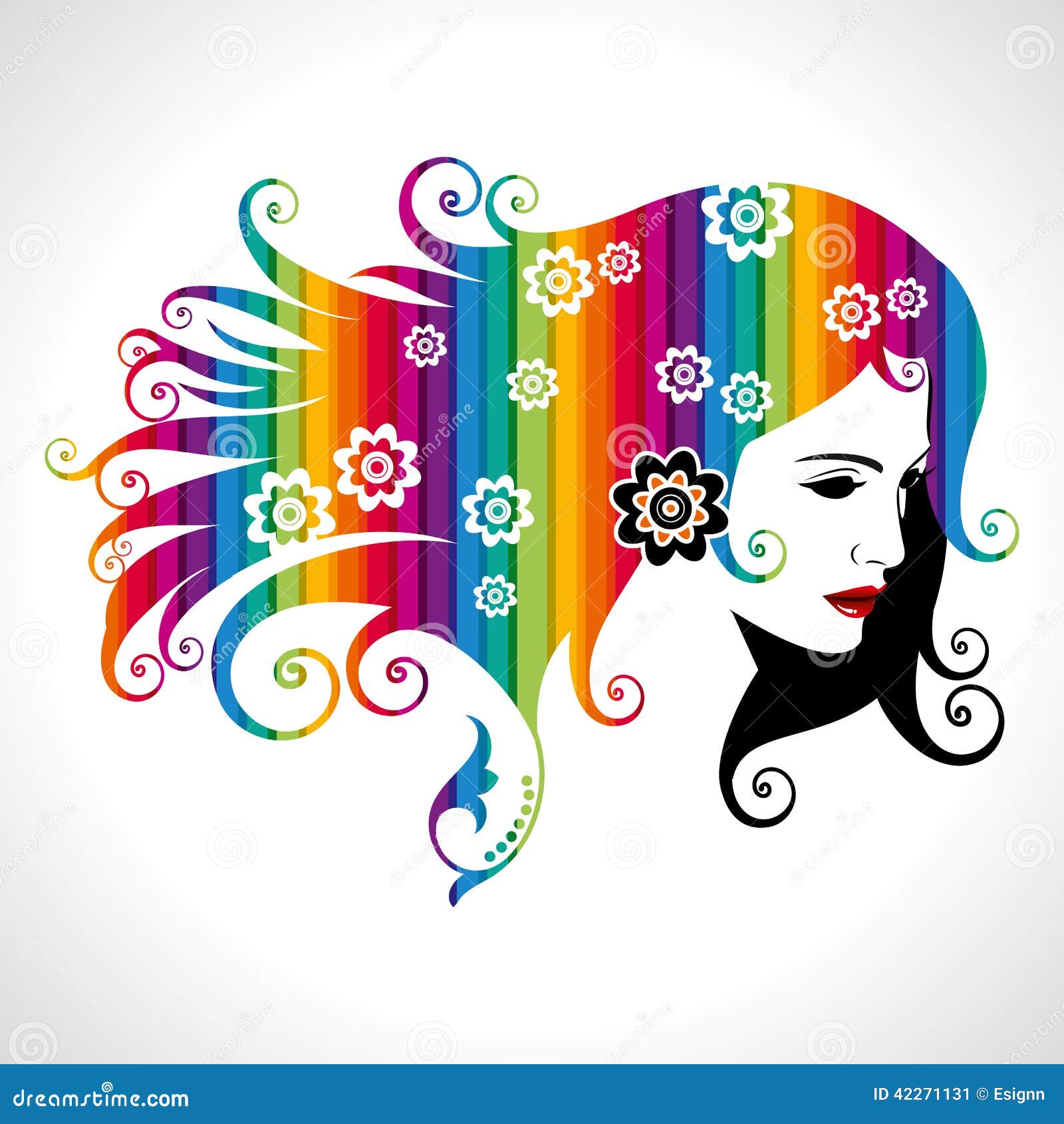 Beautiful Woman Silhouette in Floral Pattern Stock Vector ...