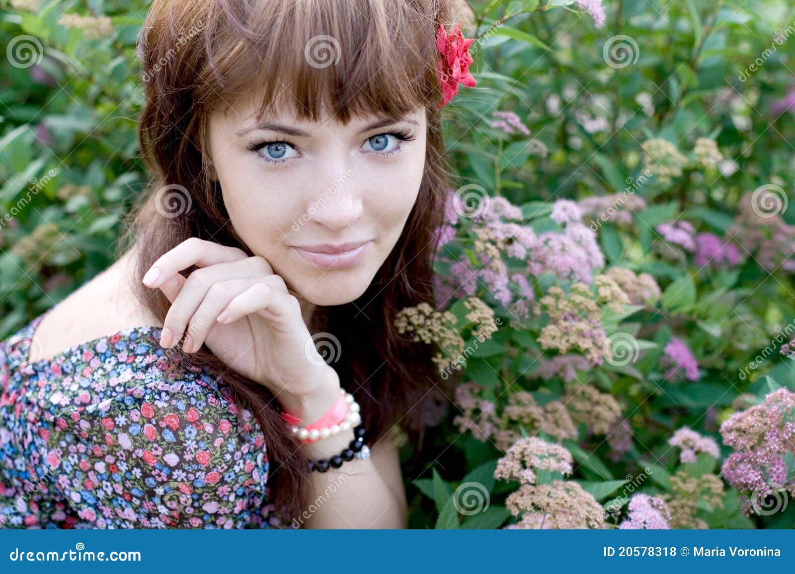 Beautiful Woman Sitting on Meadow Stock Photo - Image of flowers, city ...