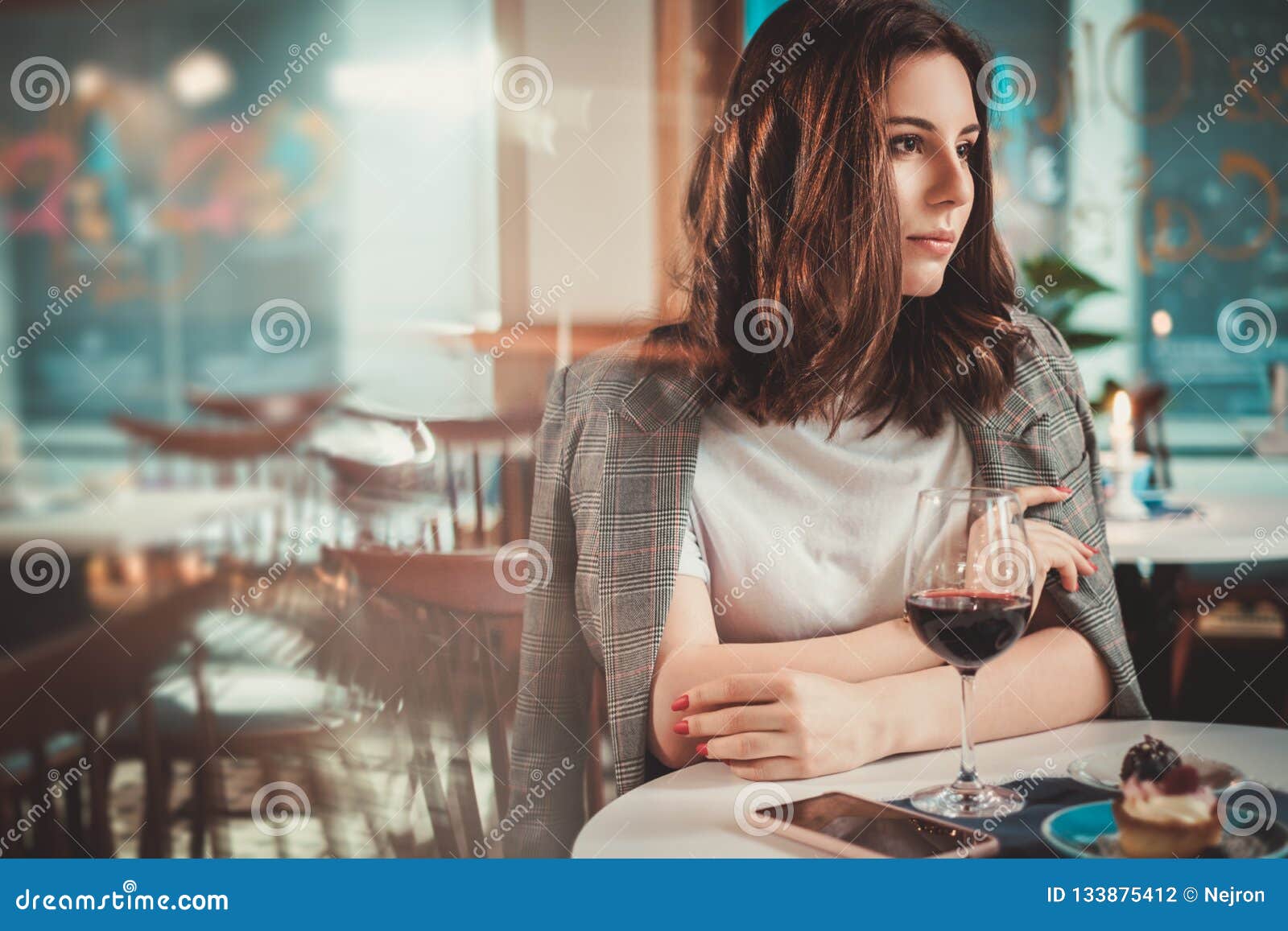 Beautiful Woman Sitting at the Restaurant Stock Photo - Image of girl