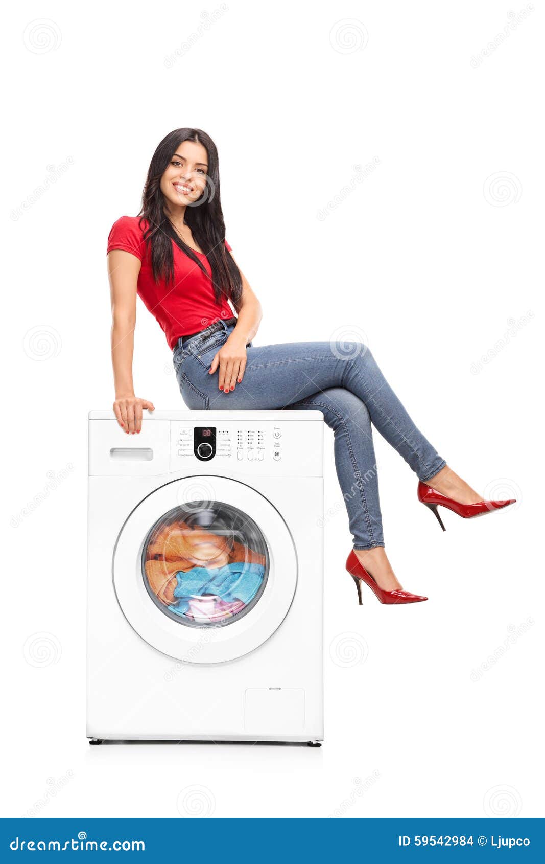 Girl Sitting On Washing Machine