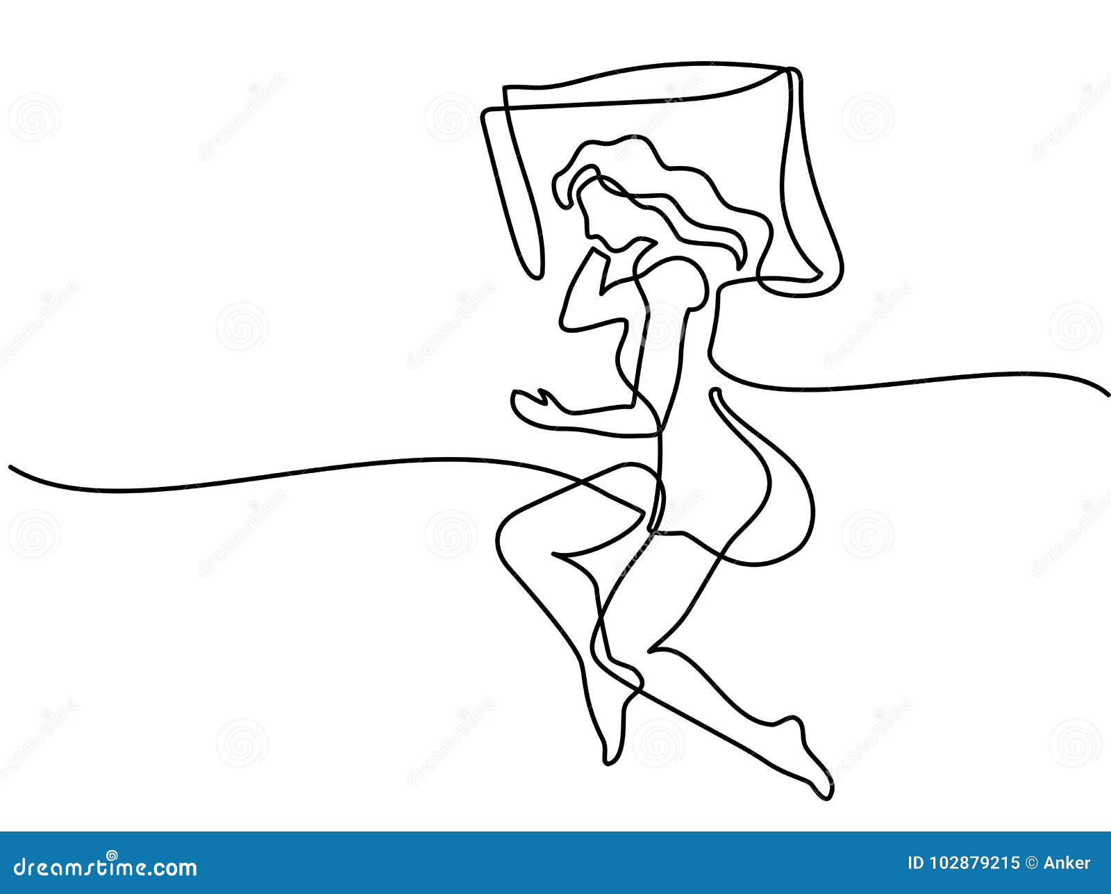 Beautiful Woman in Sleeping Pose on Pillow Stock Vector Illustration
