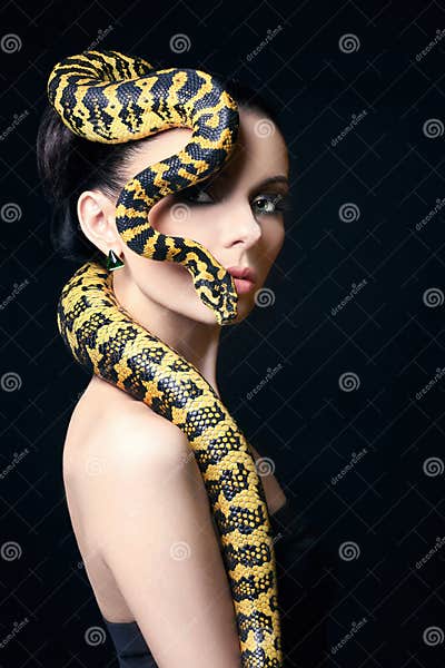 Beautiful Woman,snake,jewelry,make-up Stock Image - Image of model ...