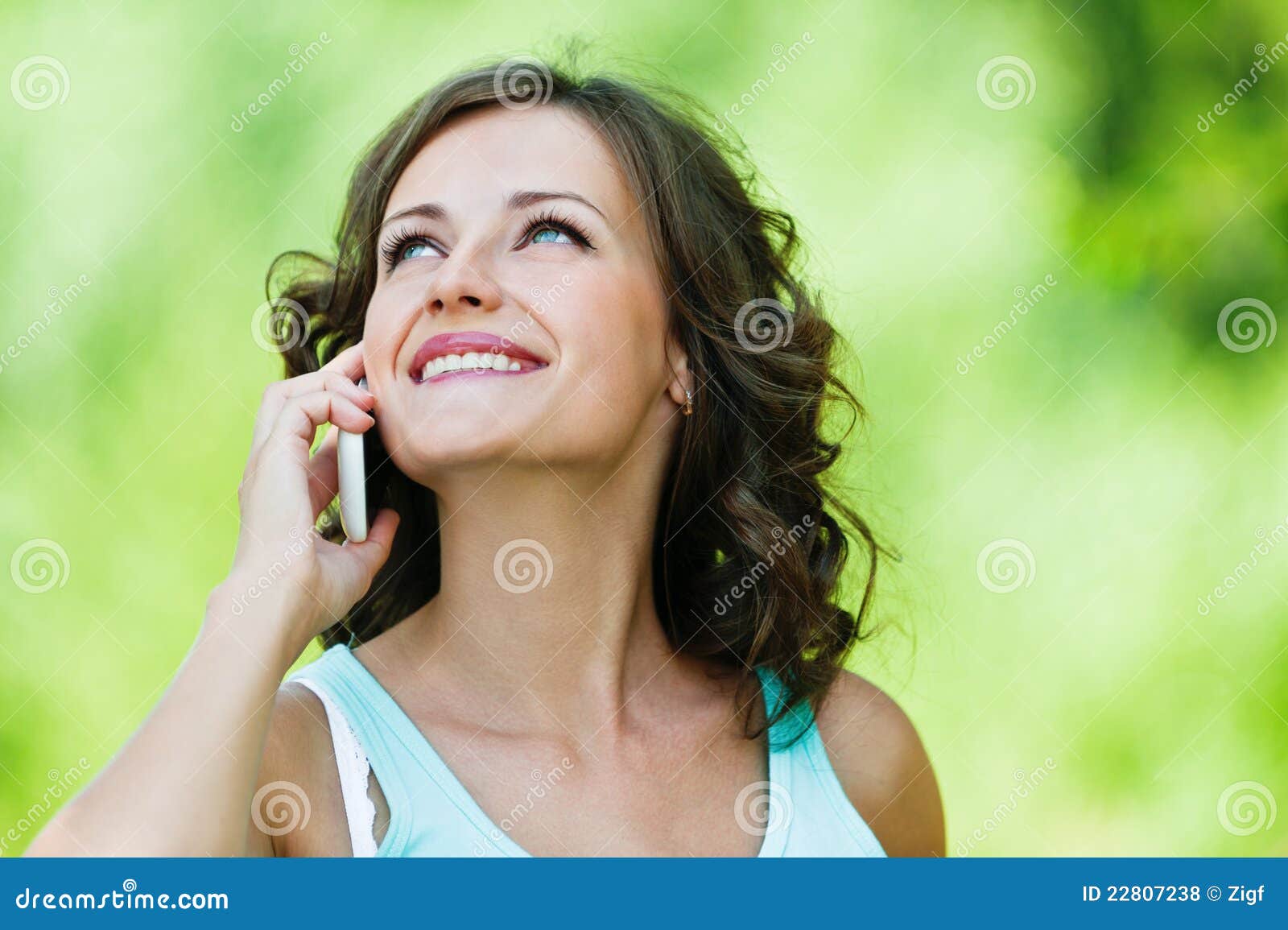 Beautiful Woman Speaking on Mobile Stock Photo Image of lovely, curly