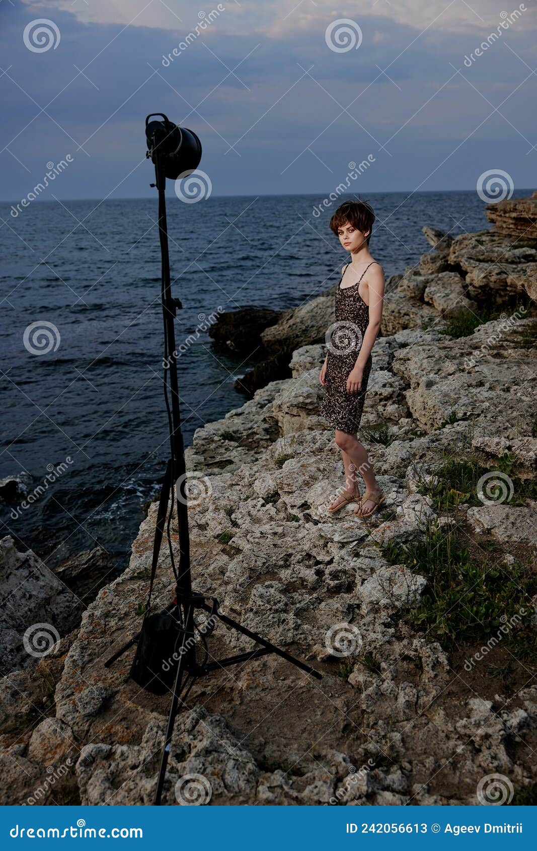 Beautiful Woman Standing On Stones Posing In Beach Dress Luxury Stock Image Image Of Equipment 