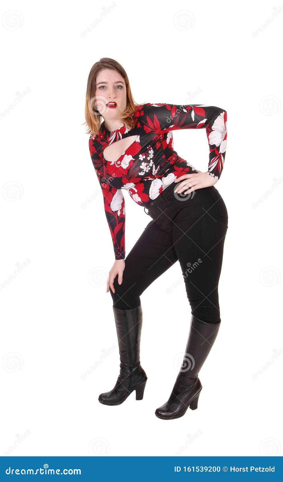 Beautiful Woman Standing In Tights And Boots Stock Photo - Image of ...