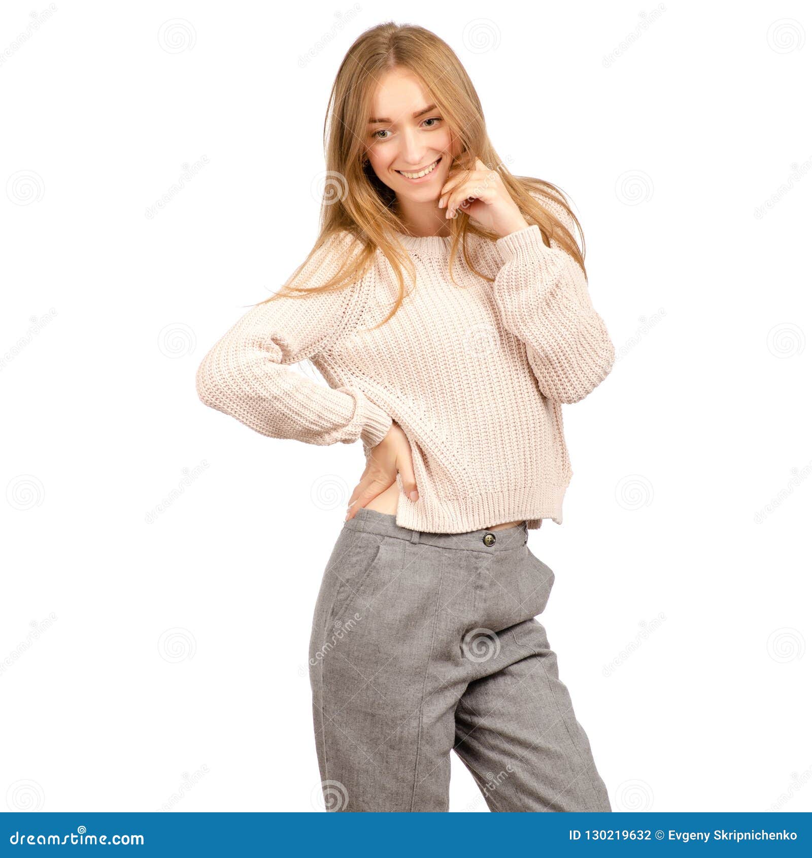 Beautiful Woman in a Sweater is Smiling Stock Photo - Image of business ...