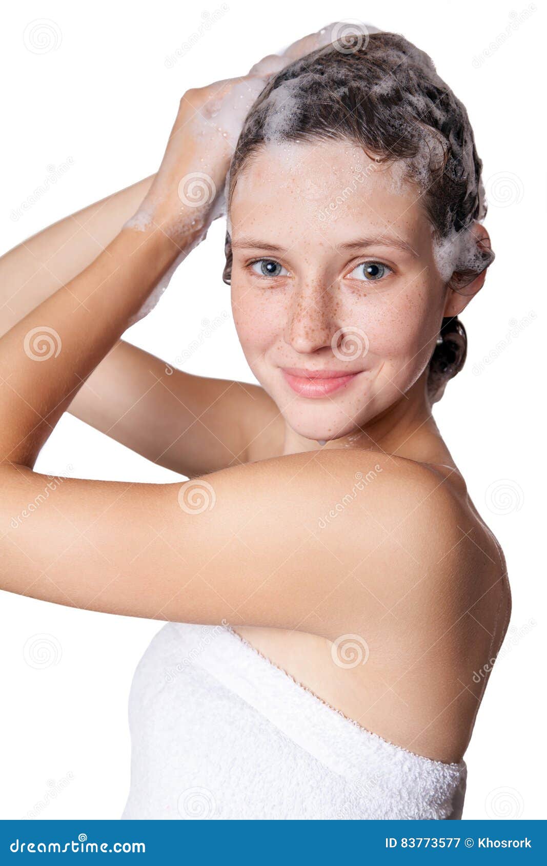 Close Up Of Woman Washing Her Hair In A Shower Stock Photo 