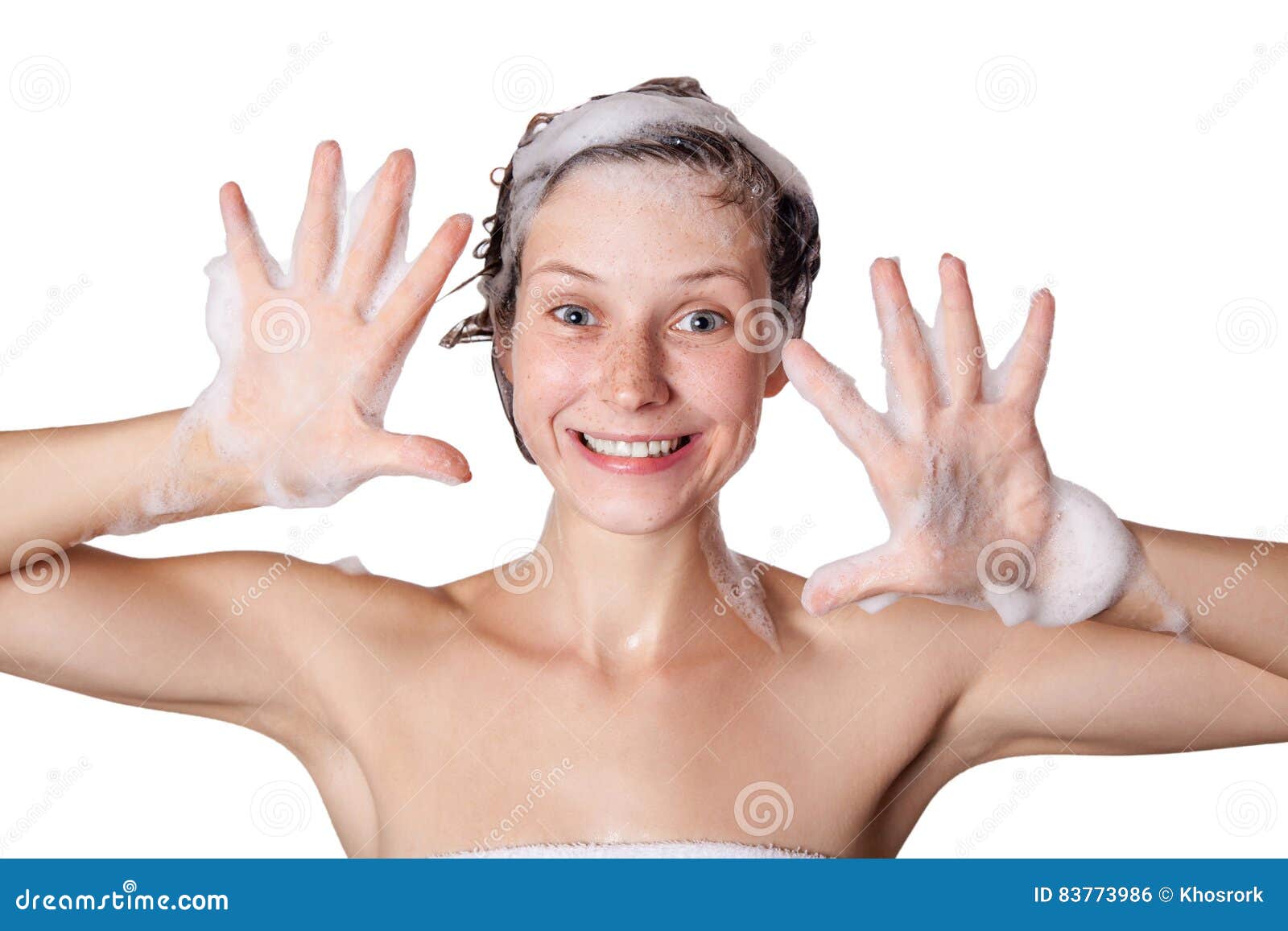 Beautiful Woman Taking A Shower And Shampooing Her Hair 