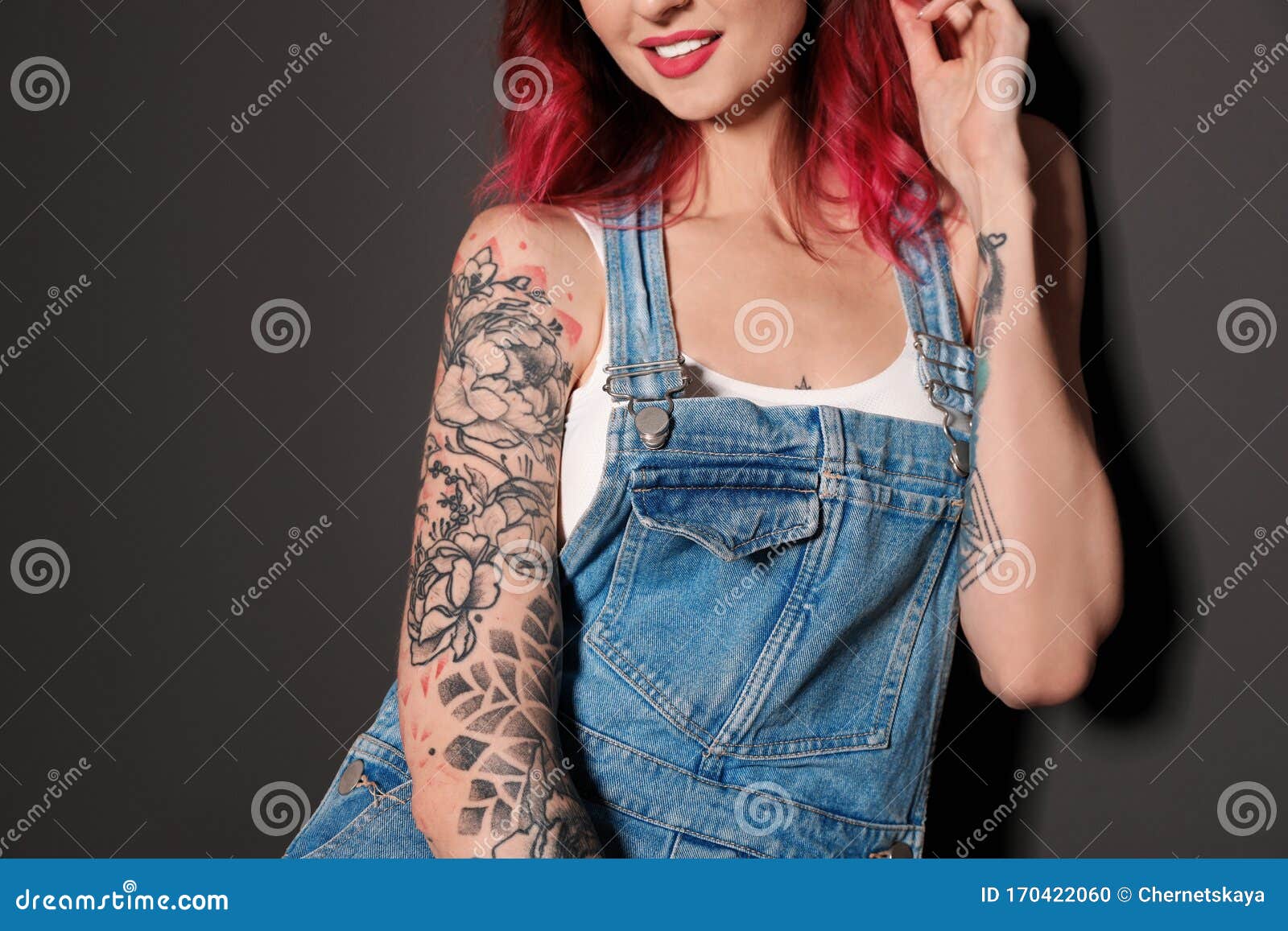 portrait of old beautiful woman in colored tattoos with short hair Stock  Photo  Alamy