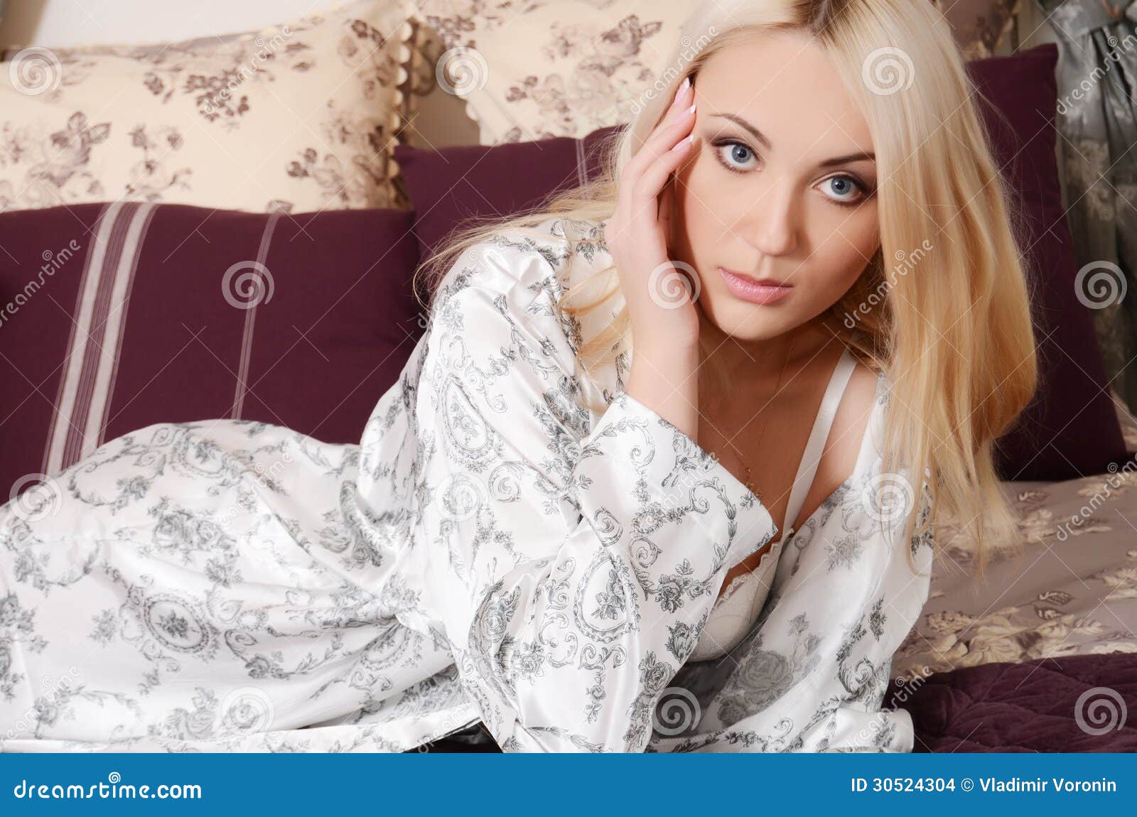 Beautiful Woman in Underwear on a Bed Stock Photo Image of desire