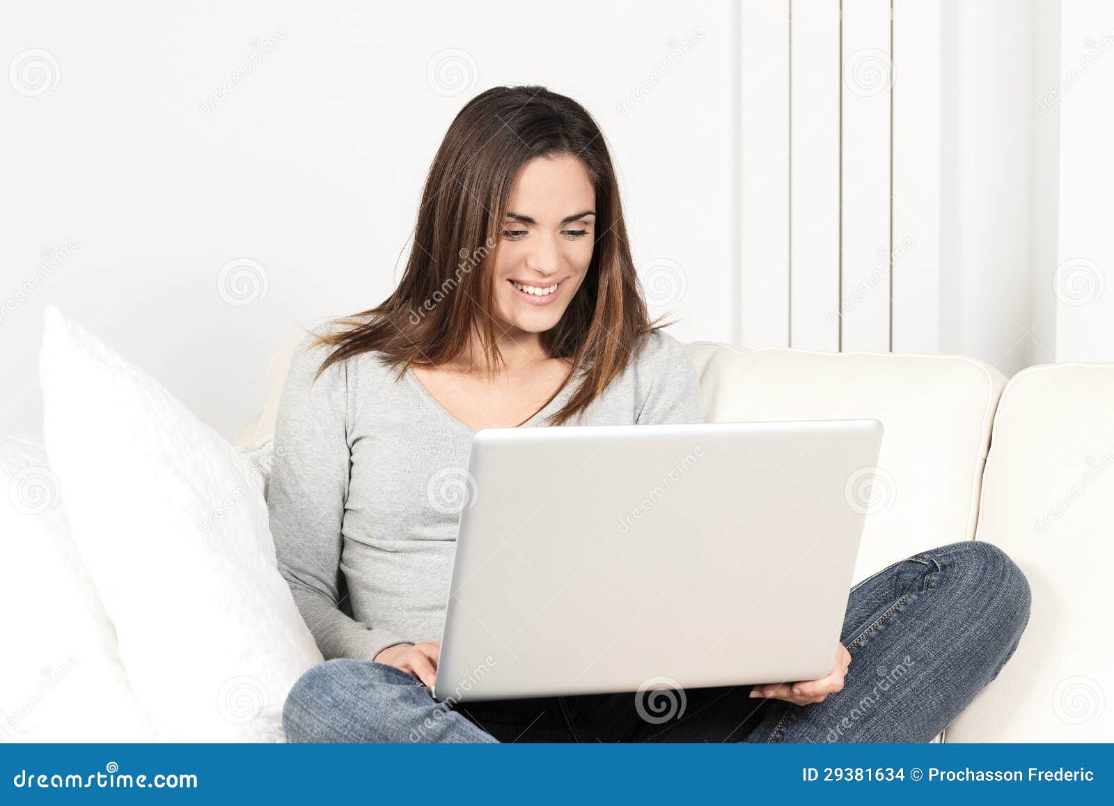 Beautiful Woman Using Laptop Stock Photo - Image of beautiful, internet ...