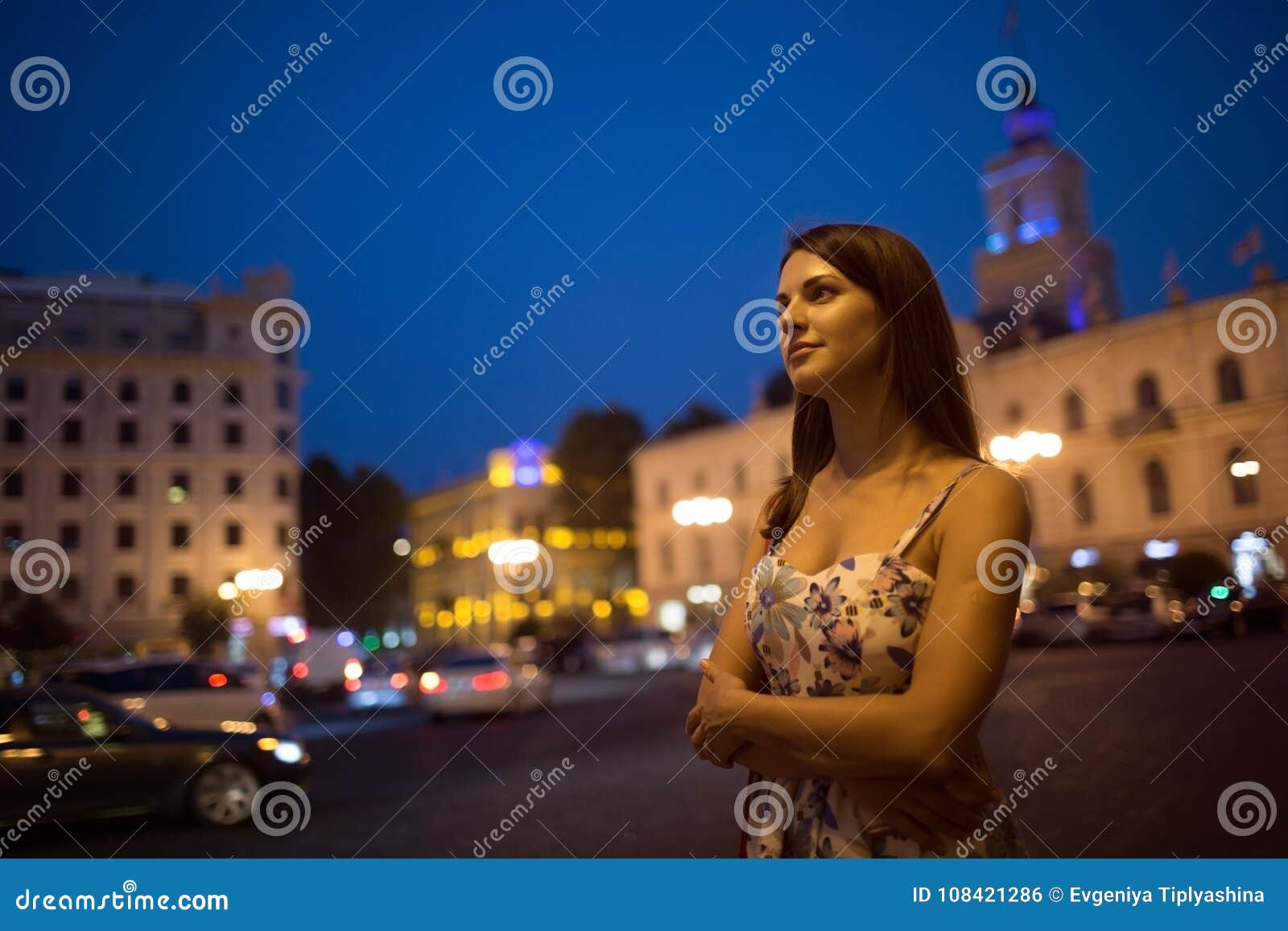 Beautiful Woman is Walking in the Night City. Stock Photo - Image of ...