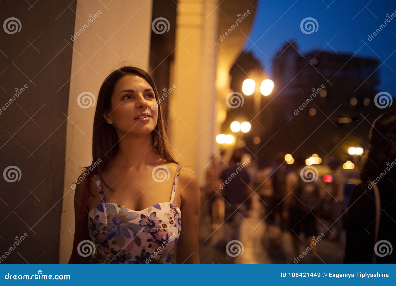 Beautiful Woman is Walking in the Night City. Stock Image - Image of ...