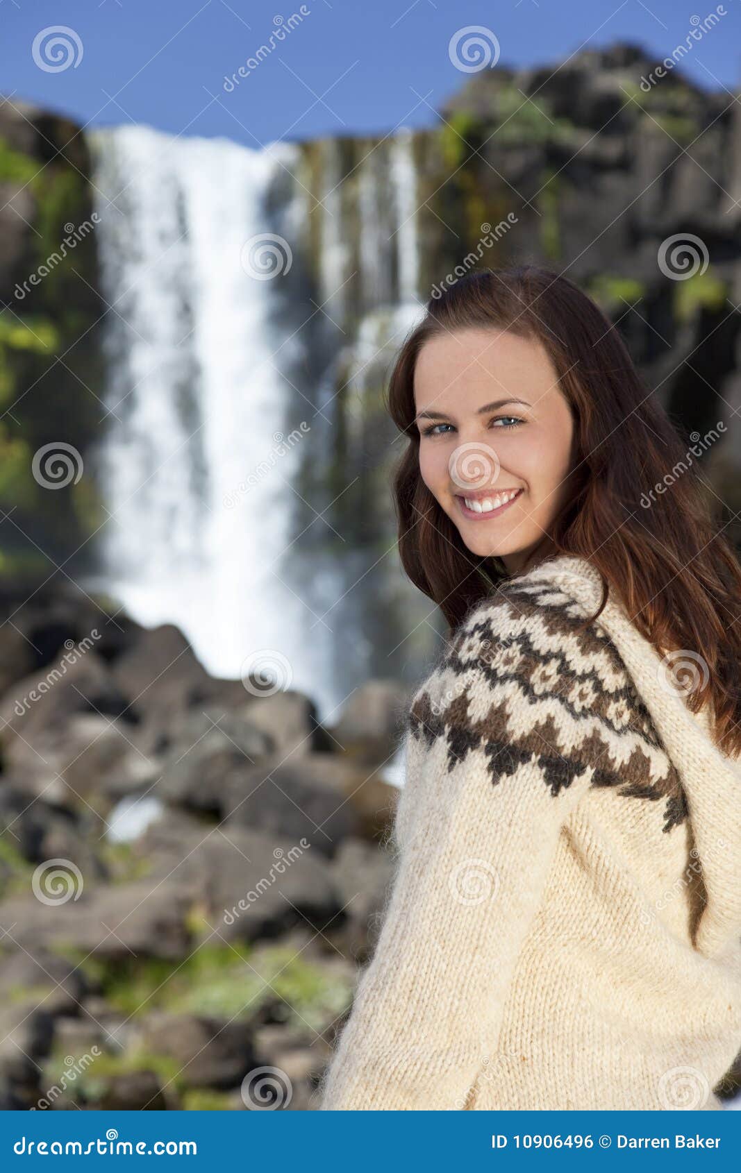 Beautiful Woman by a Waterfall Stock Photo - Image of smiling, happy ...