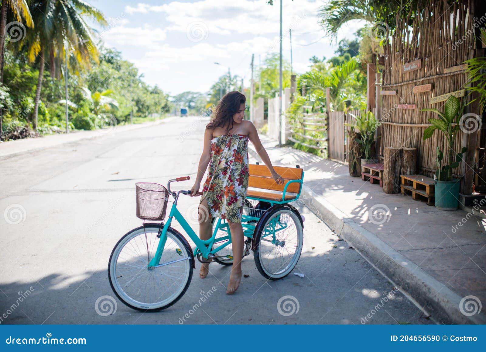https://thumbs.dreamstime.com/z/beautiful-woman-wearing-flowered-dress-riding-adult-tricycle-portrait-woman-riding-bike-empy-street-bike-ride-sunny-204656590.jpg
