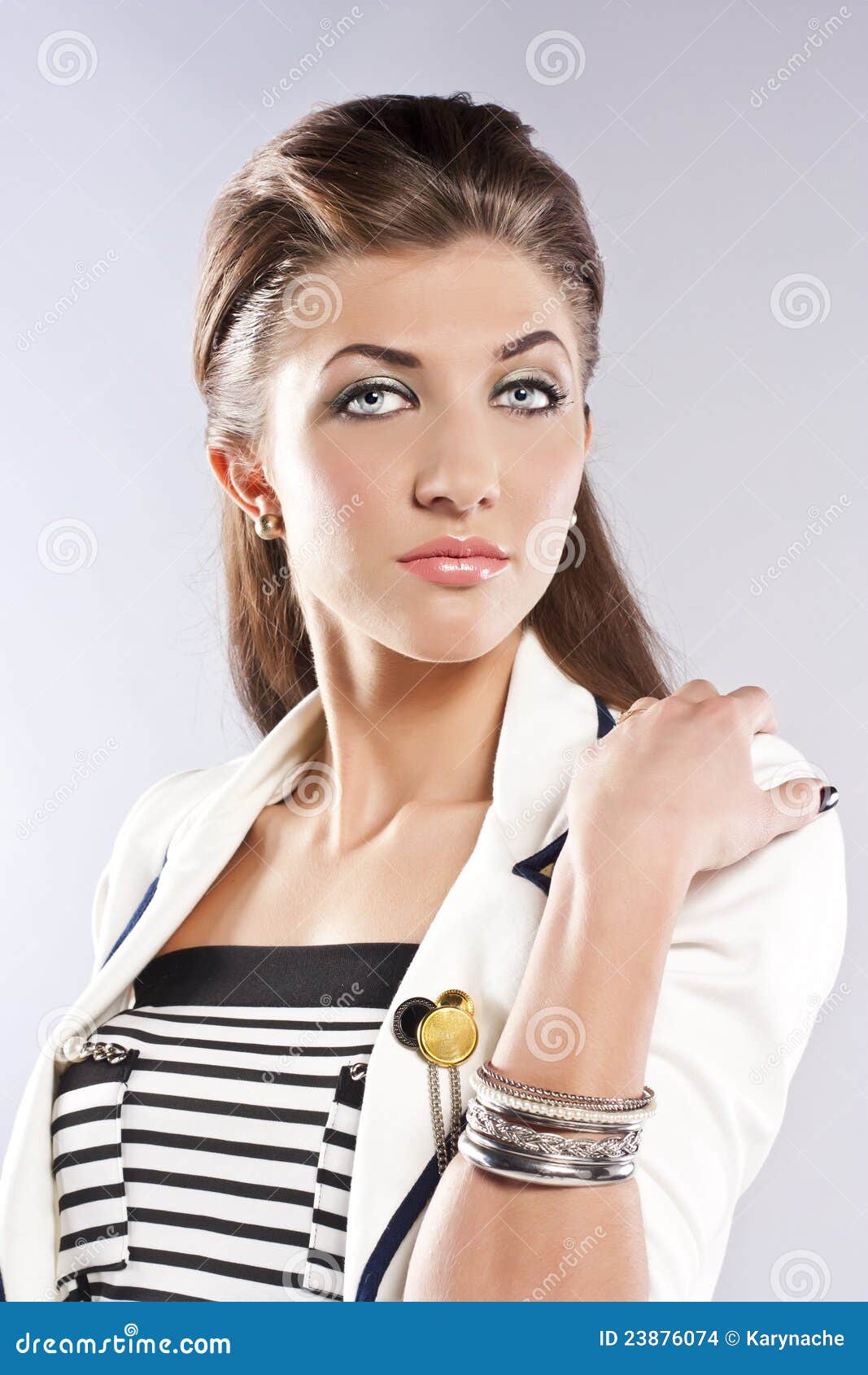Beautiful Woman Wearing Sailor Hat Stock Photo Image of hair, clothes