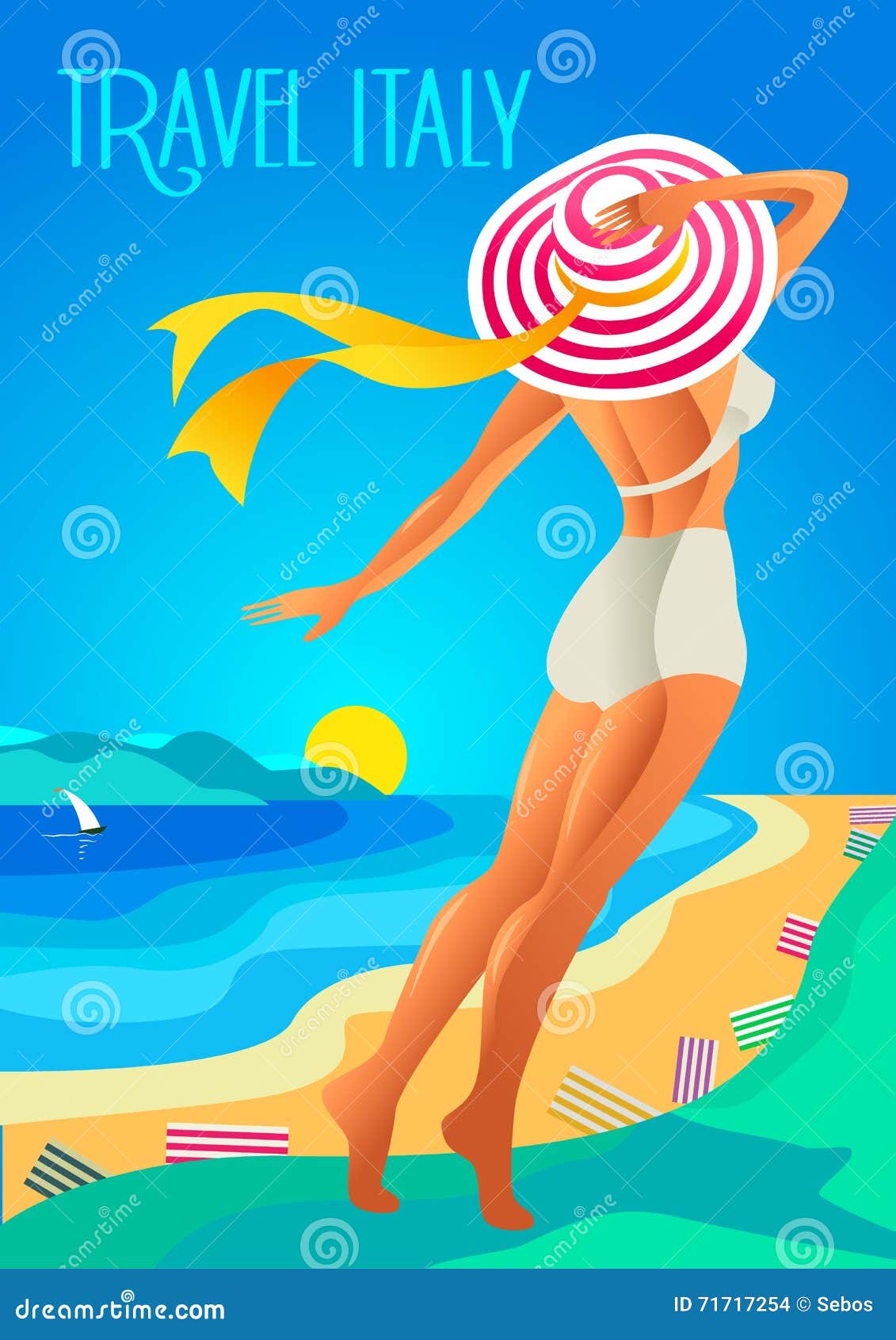 beautiful woman in a wide-brimmed hat on a tropical beach. the lake shore, the mountains. holiday on the french riviera, liguria