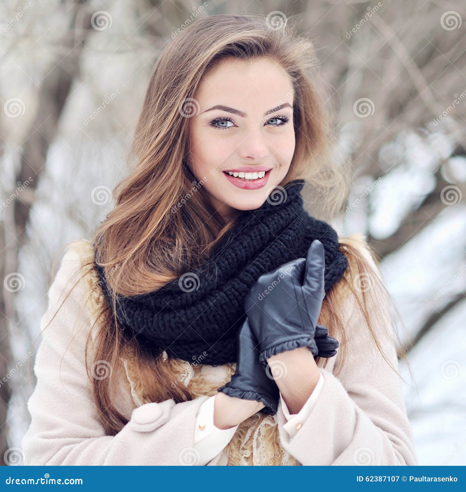 Beautiful Woman in Winter Park - Close Up Stock Image - Image of person ...