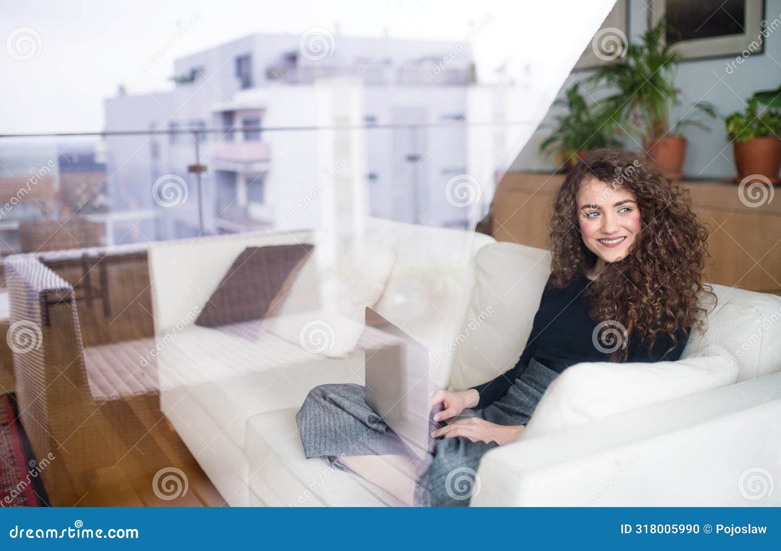beautiful woman working on laptop at home, homeoffice for young worker. student studying at home, preparing for final
