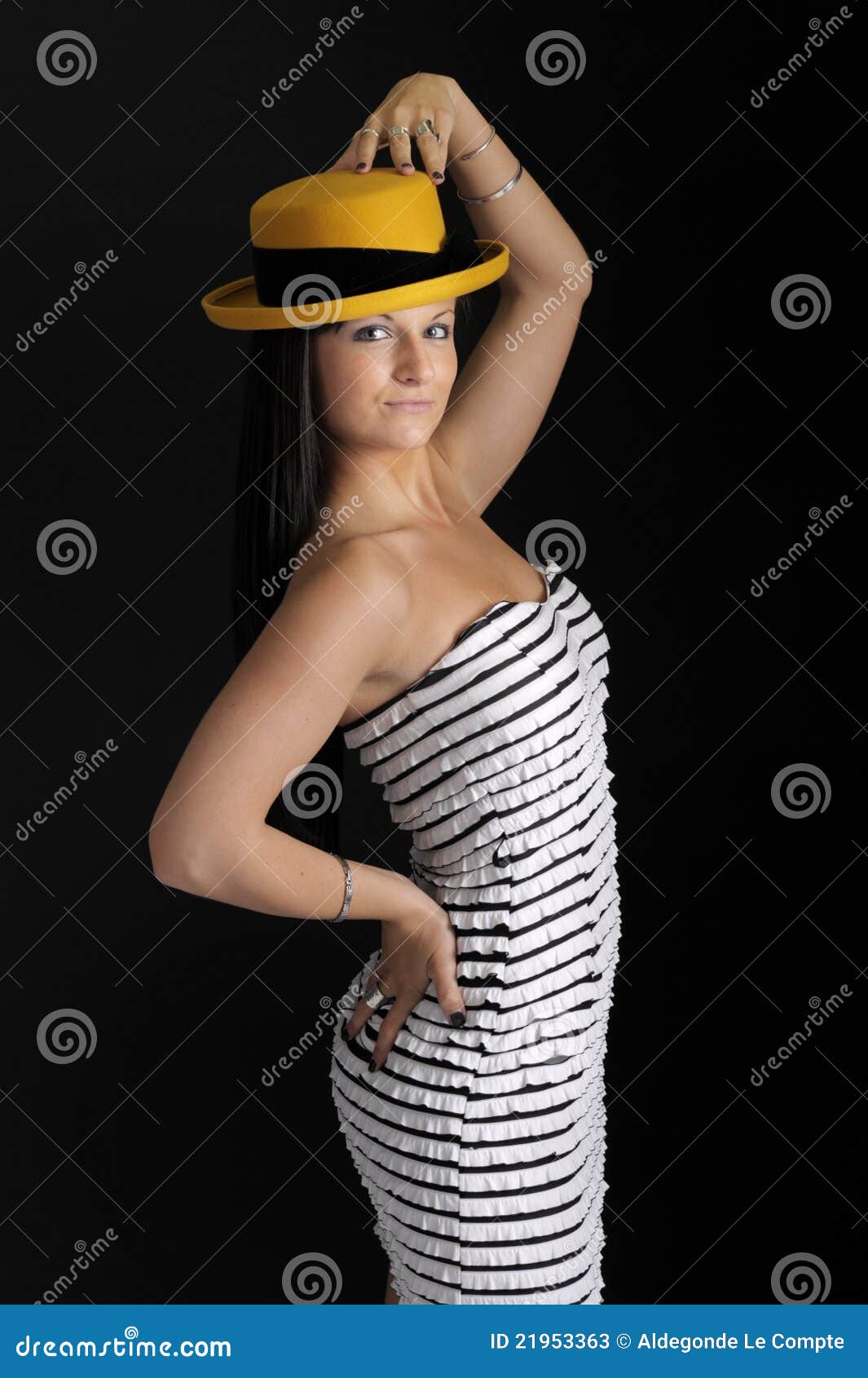Beautiful Woman with Yellow Hat Stock Image Image of show, black