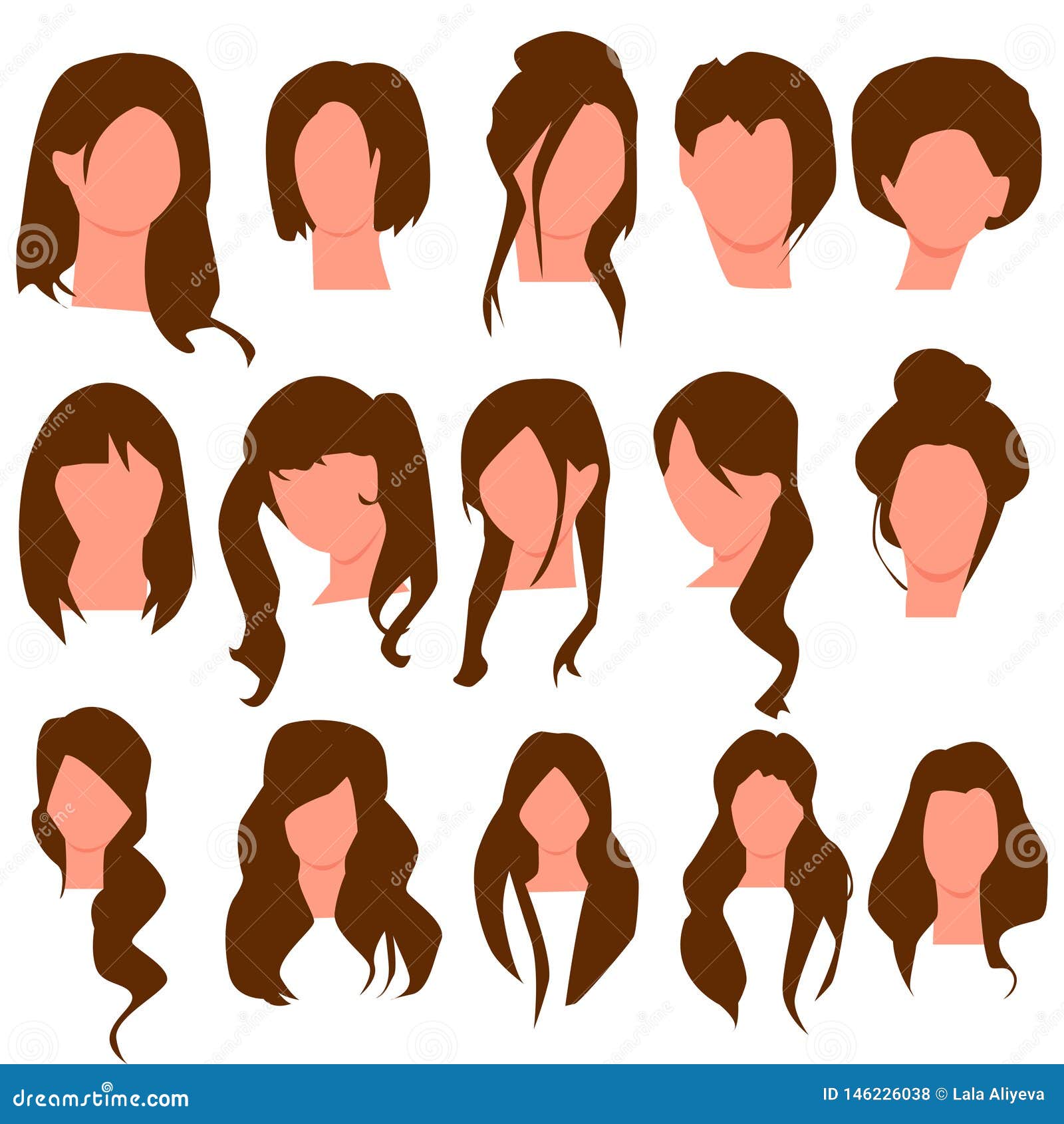 Beautiful Women Hair Style Collections. Vector. Stock Vector