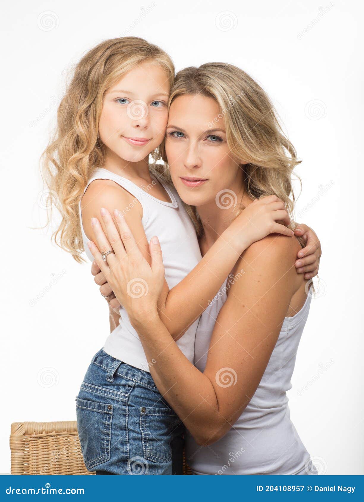 Beautiful Blonde Mother In Singlet And Similar Looking Curly Daughter 