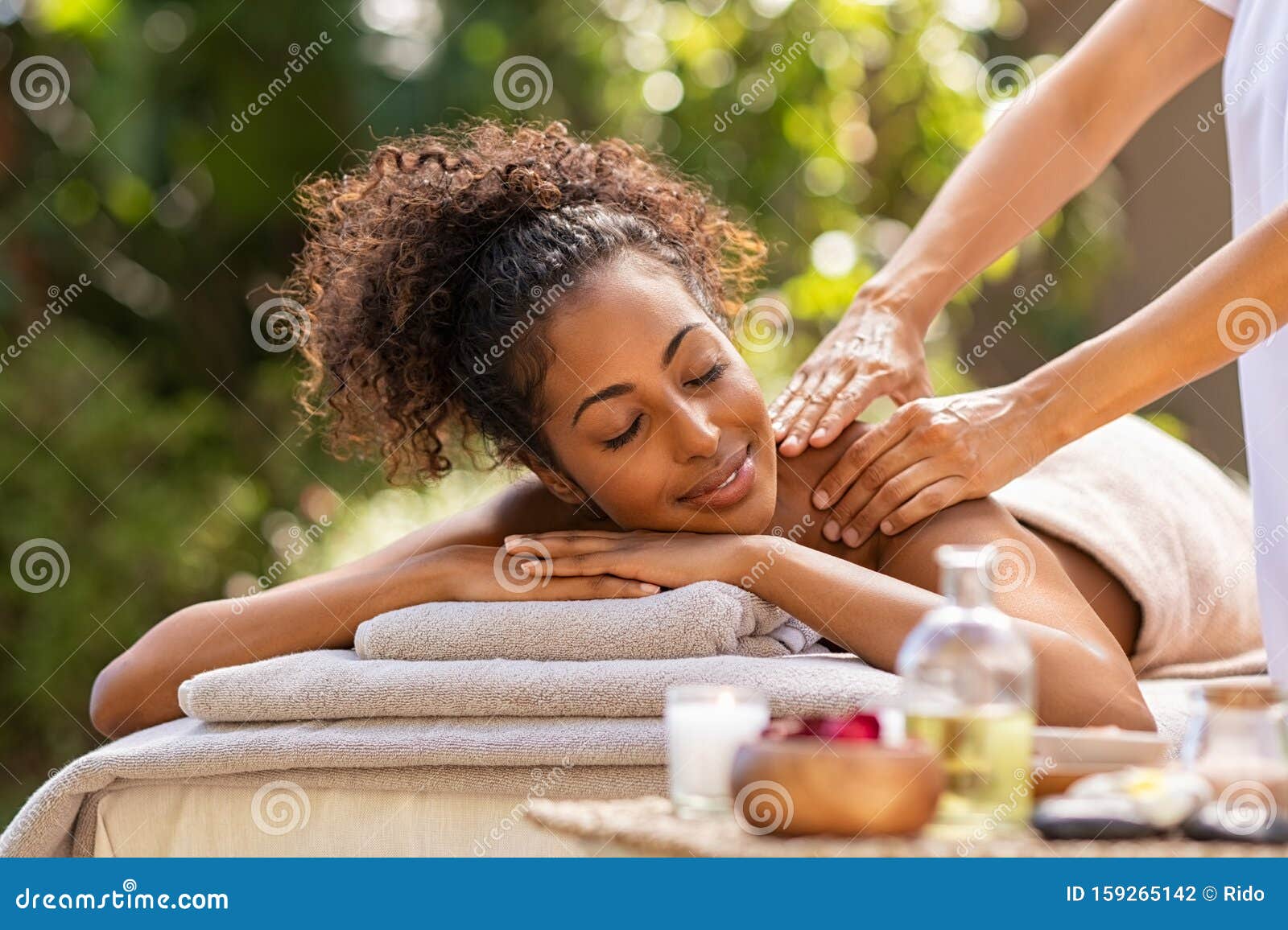 Beautiful Woman Relaxing With Back Massage Stock Photo Image Of