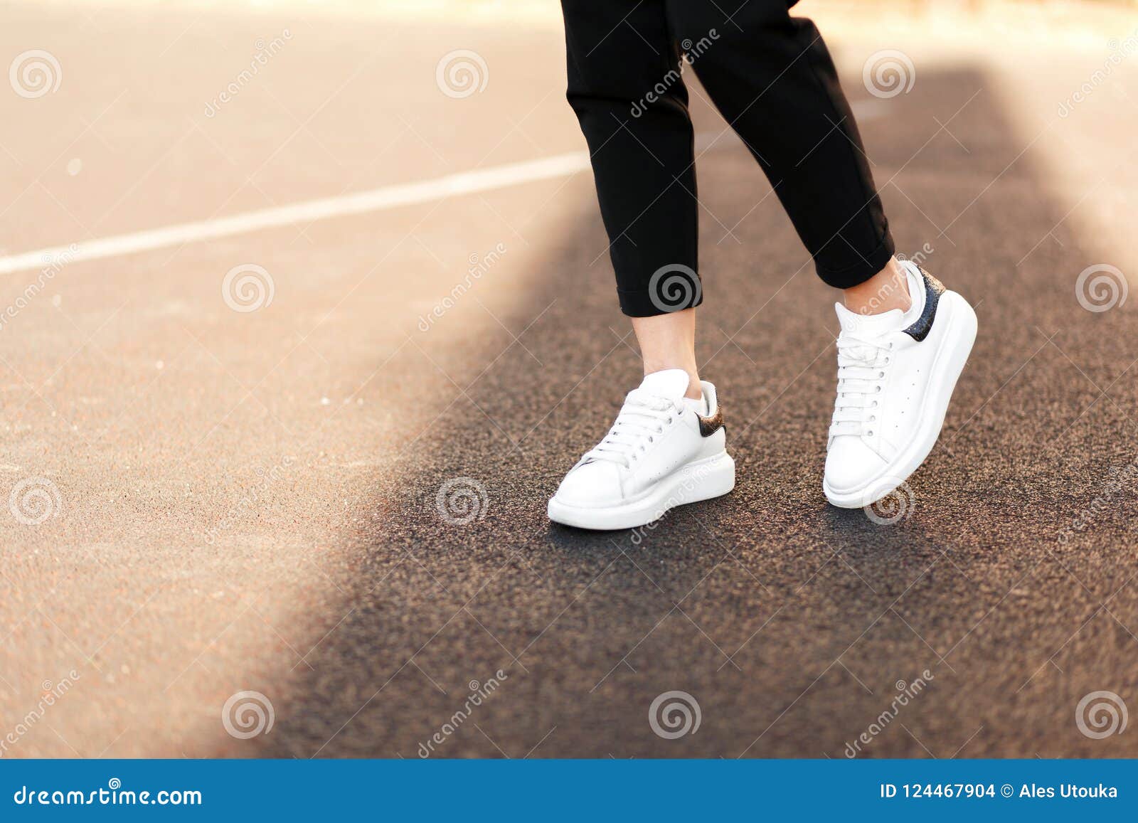 Beautiful Women`s Leather White Shoes. Fashion on the Street Stock ...