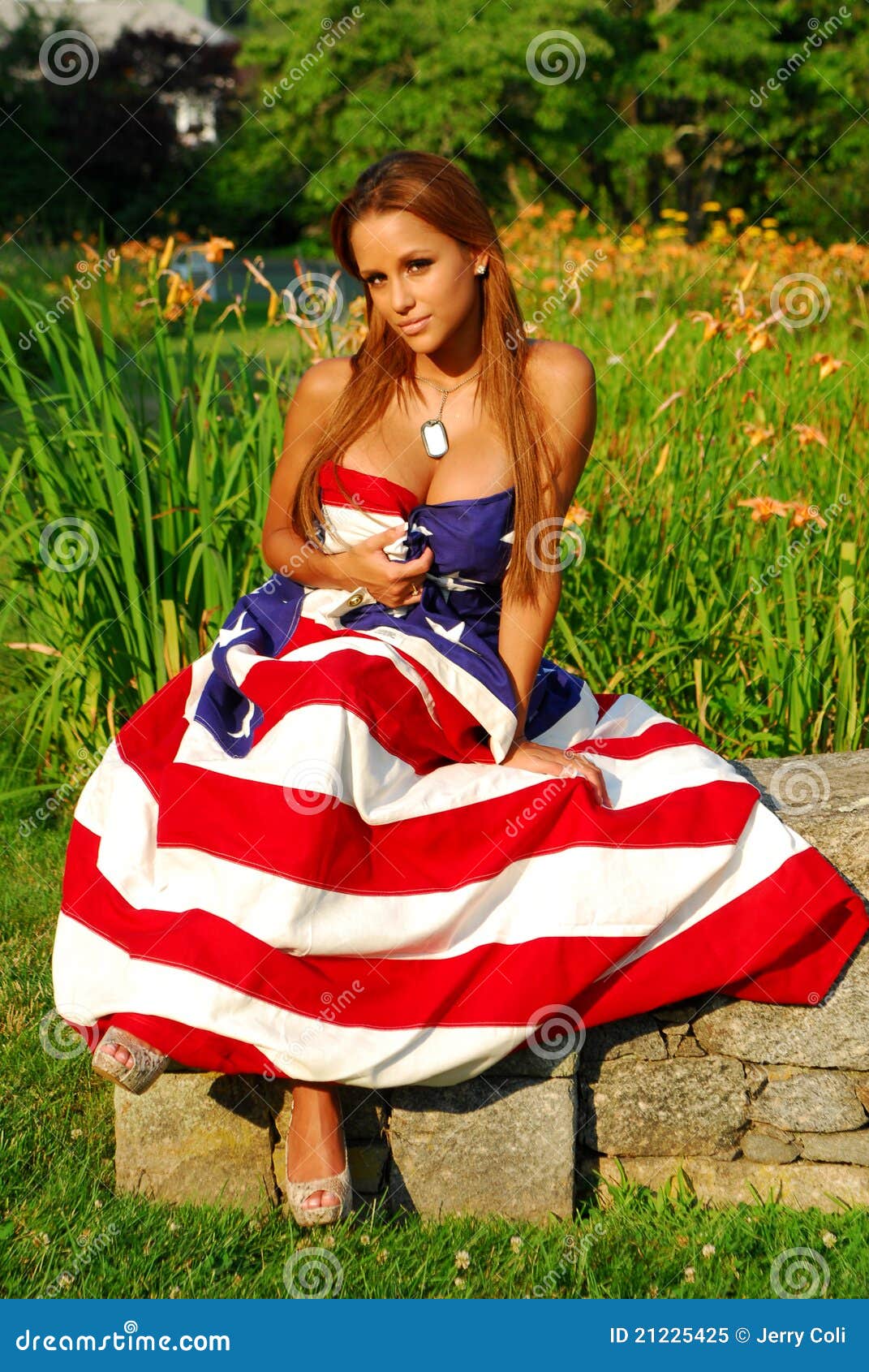 Beautiful Women Wrapped In The American Flag Stock Image Image Of