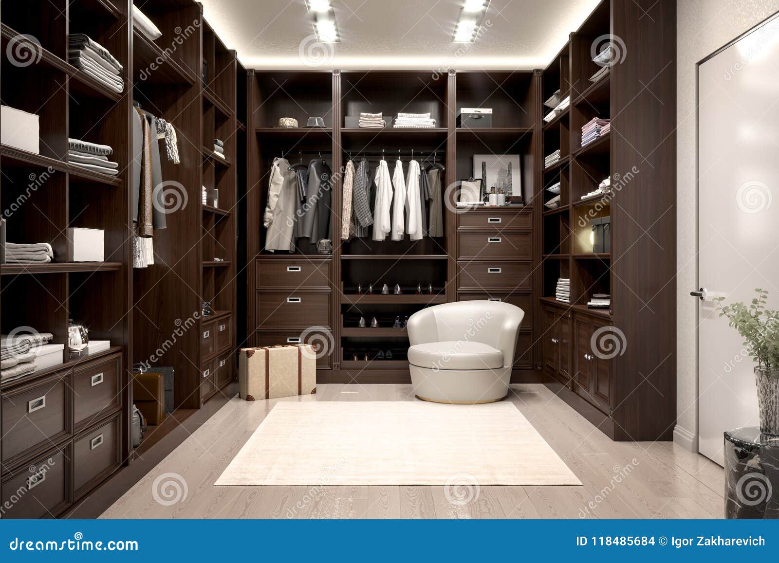 beautiful wood horizontal wardrobe and walk in closet.