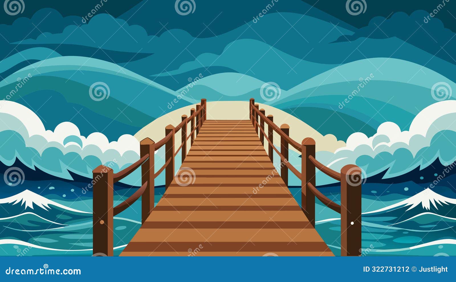 a beautiful wooden bridge crossing over a turbulent sea reminding us of the stoics resilience in the face of storms