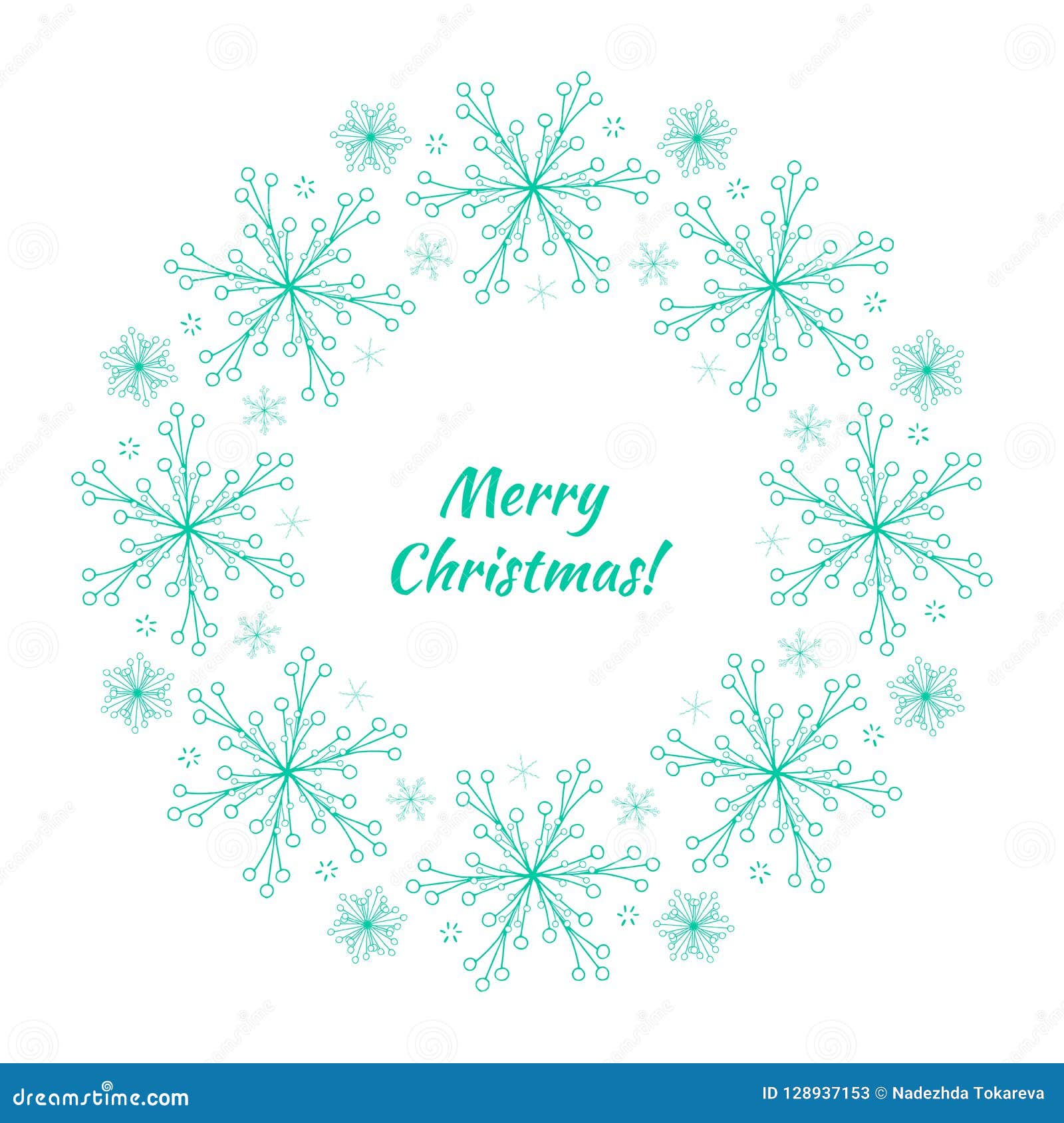 Beautiful Wreath with Teal Blue Snowflakes Stock Vector - Illustration ...