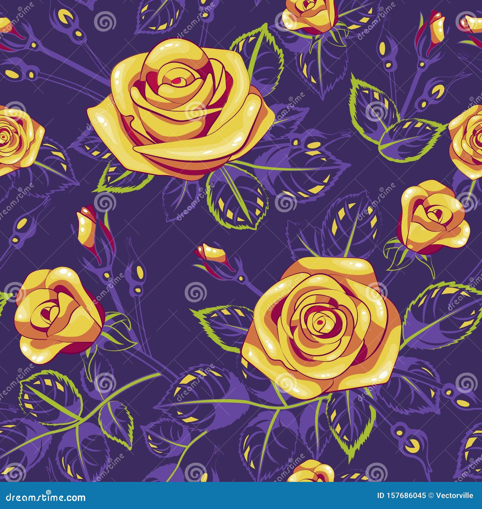 Beautiful Yellow Roses Pattern Tile Seamless Repeat Texture with Leafs ...