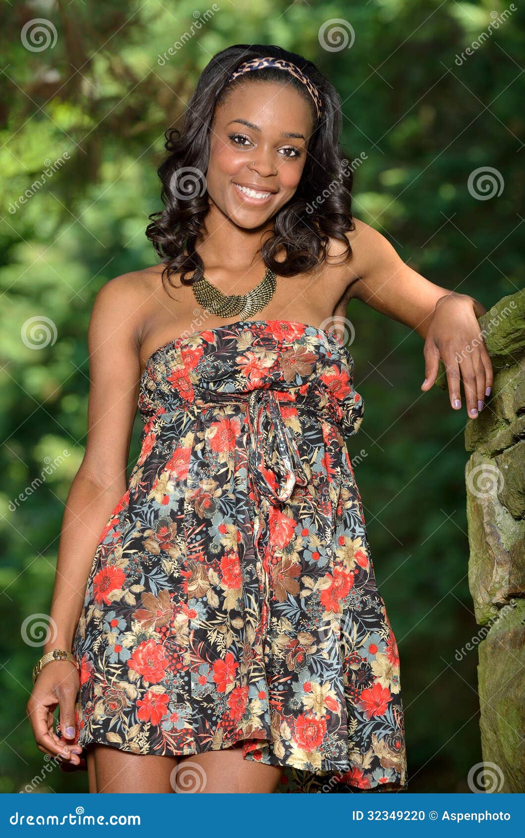 Beautiful Young African American Woman in Floral Sundress Stock Photo Image of smiling pretty 32349220